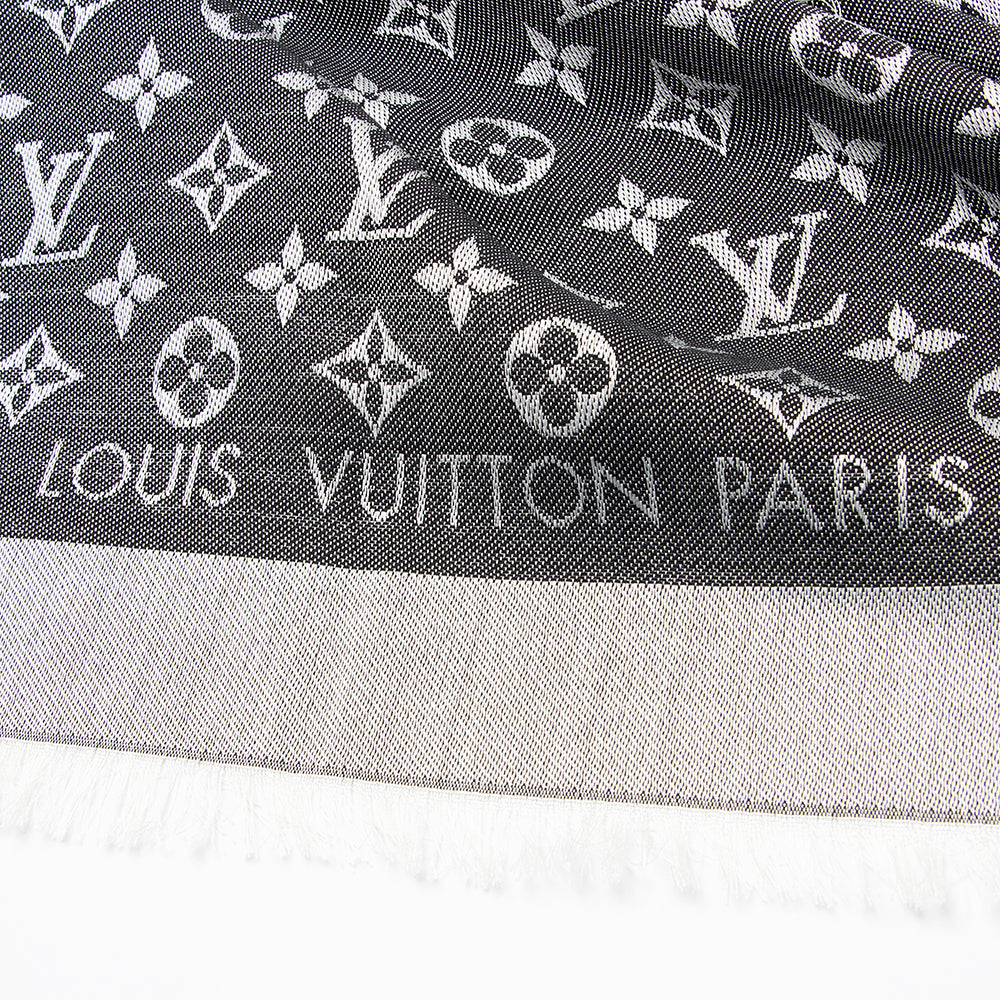 Louis Vuitton Silk & Wool Monogram Denim Monogram Shawl (SHF-21518)