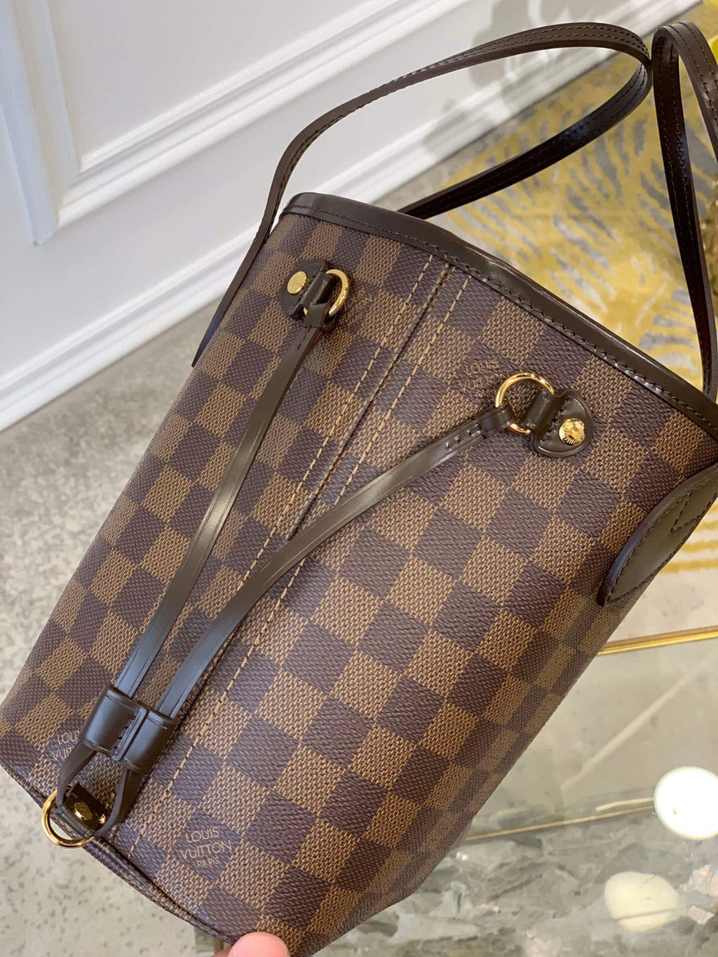 N41359 Neverfull PM red inside Damier Ebene Handbag subaxillary bag