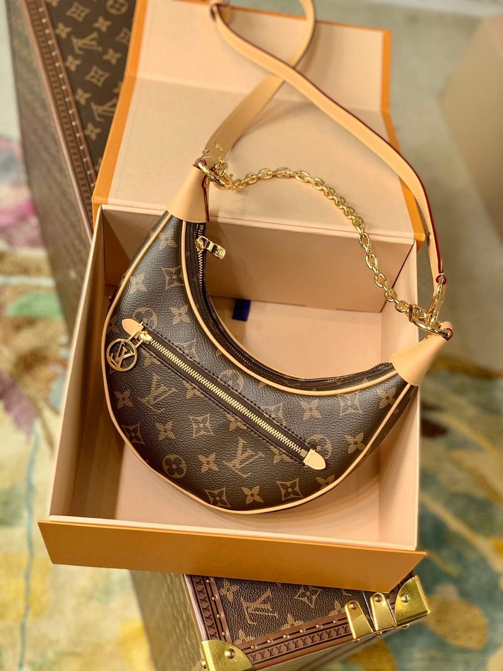 M81098 Moon Bag brown canvas monogram leather