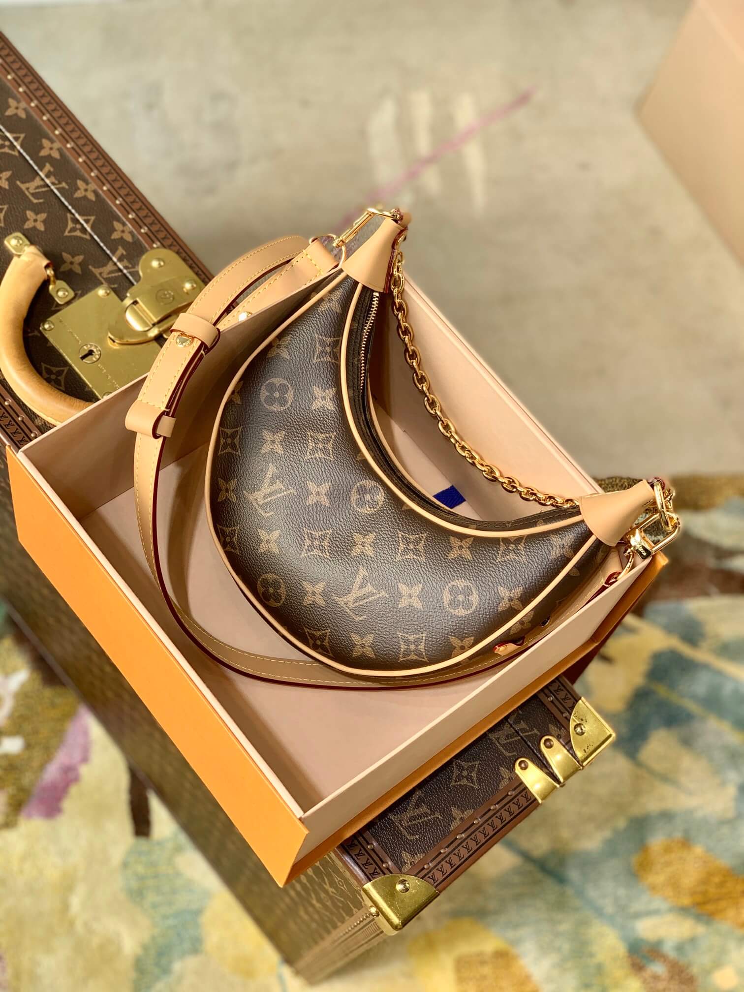 M81098 Moon Bag brown canvas monogram leather
