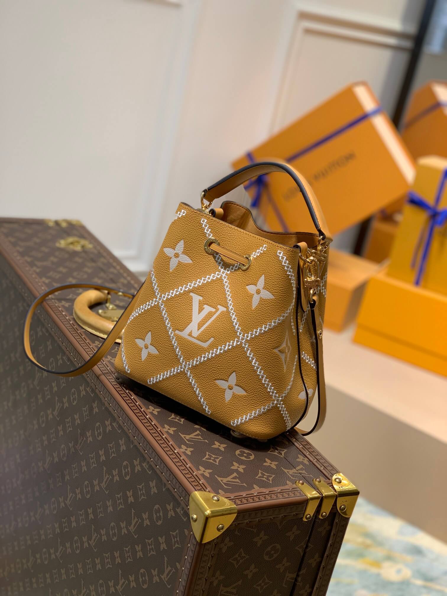 M46023 bucket bag NéoNoé Monogram Empreinte shoulder bag cross body bags brown calfskin