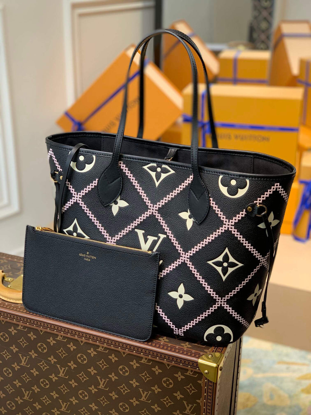 M46040 Neverfull MM Monogram Malletage Empreinte black Tote