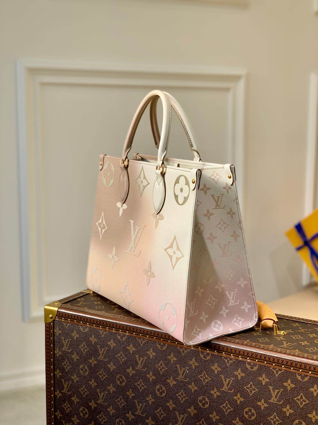 ONTHEGO GM BAG M46076 PINK WHITE MONOGRAM FREE SHIPPING
