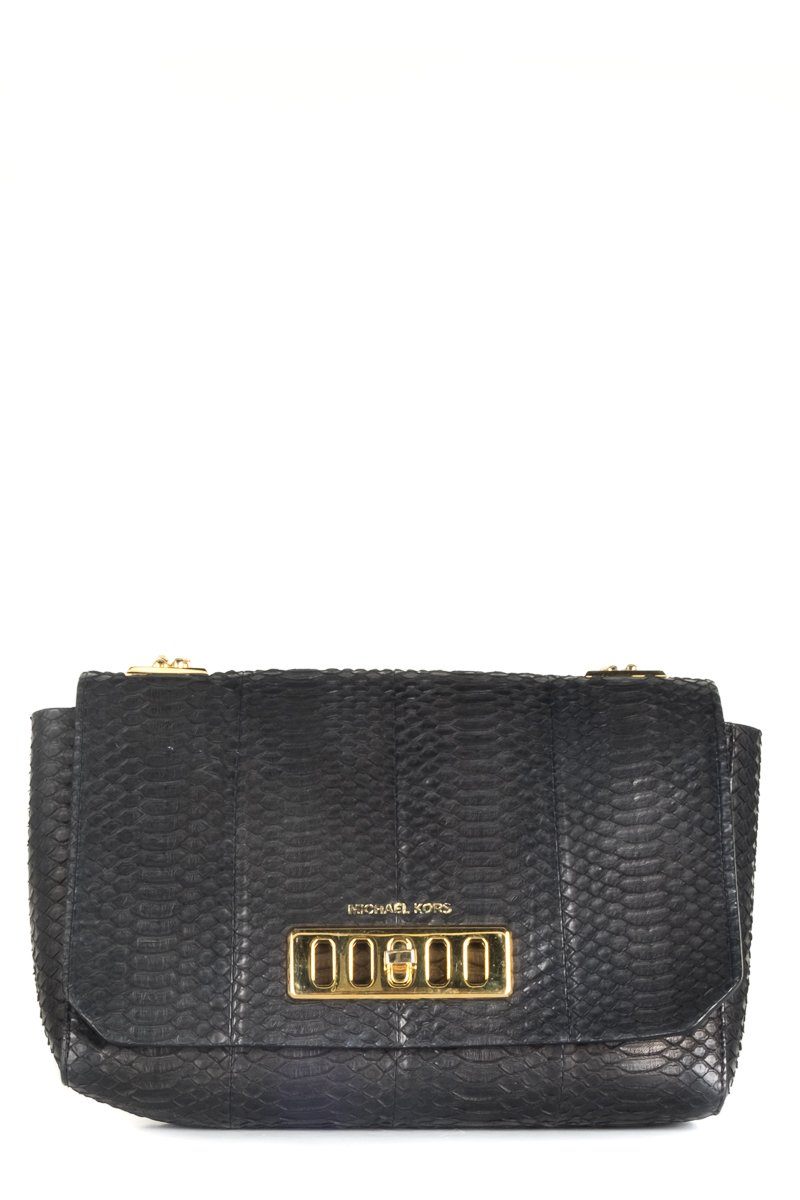 Michael Kors Black Leather Snakeskin Shoulder Bag
