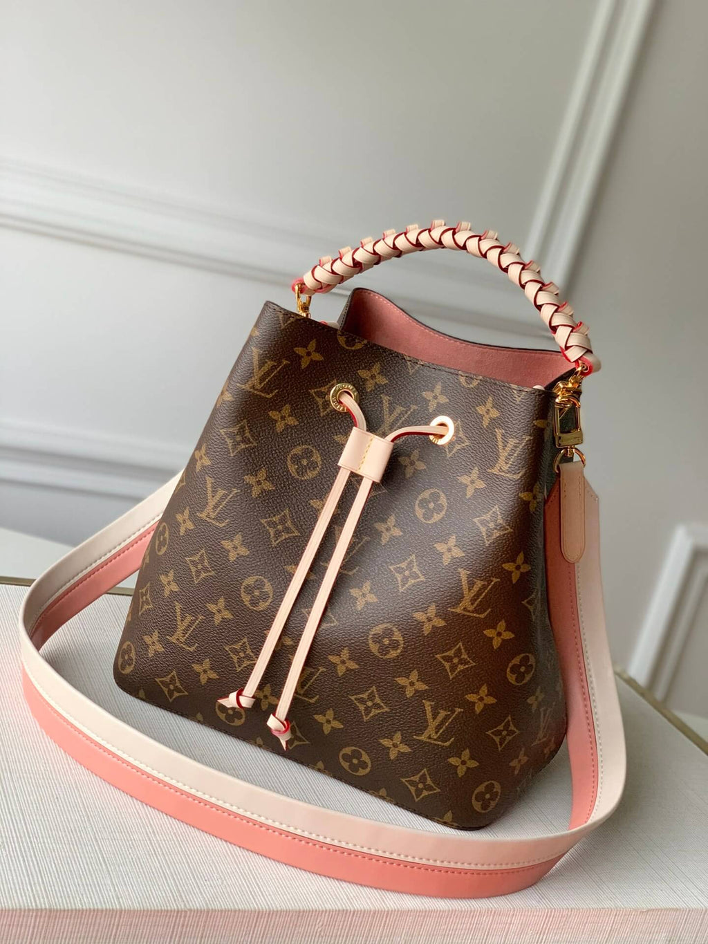 N40344 Neonoe BB Azur Bucket bag pink inside real leather trim