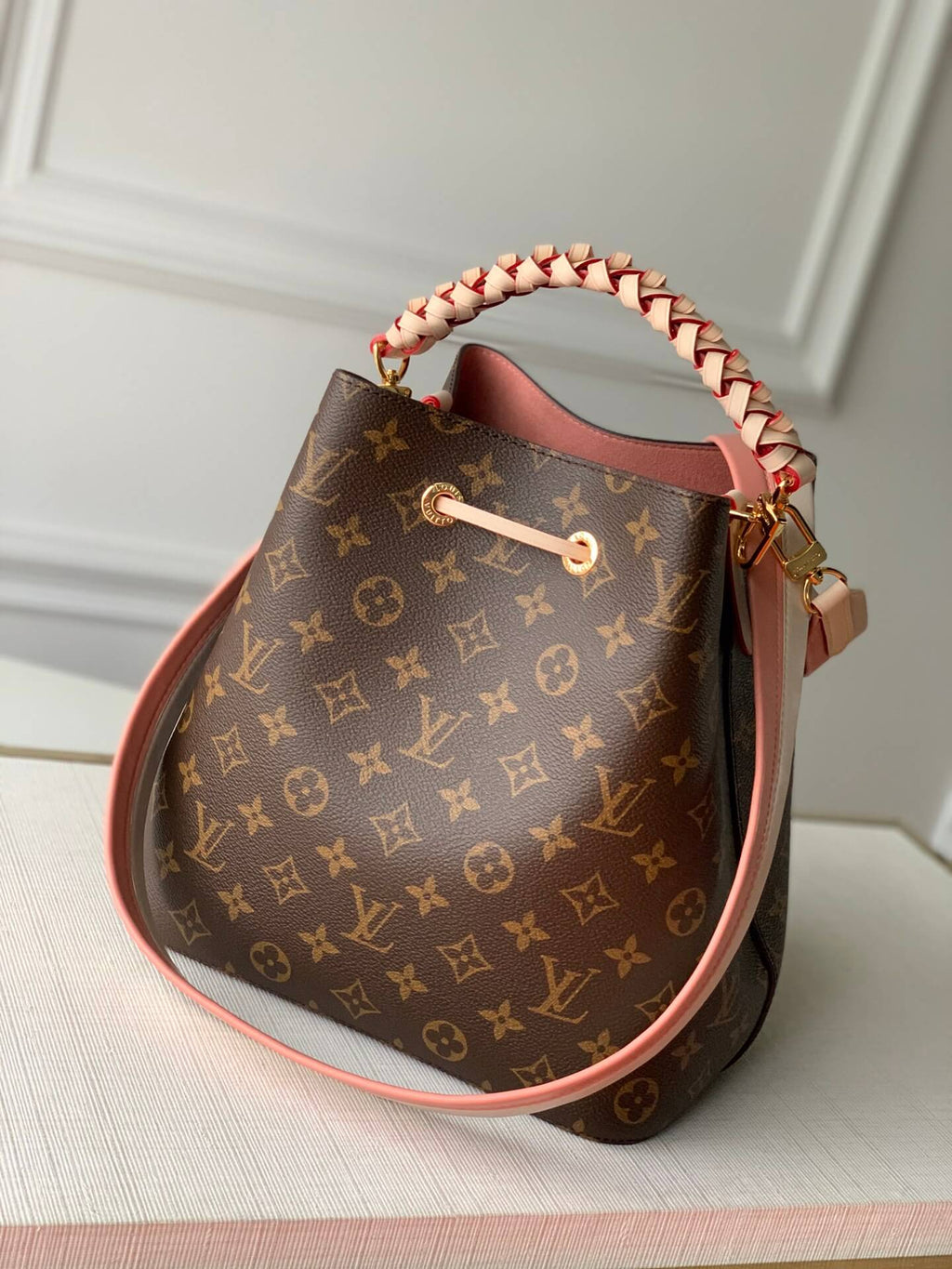N40344 Neonoe BB Azur Bucket bag pink inside real leather trim