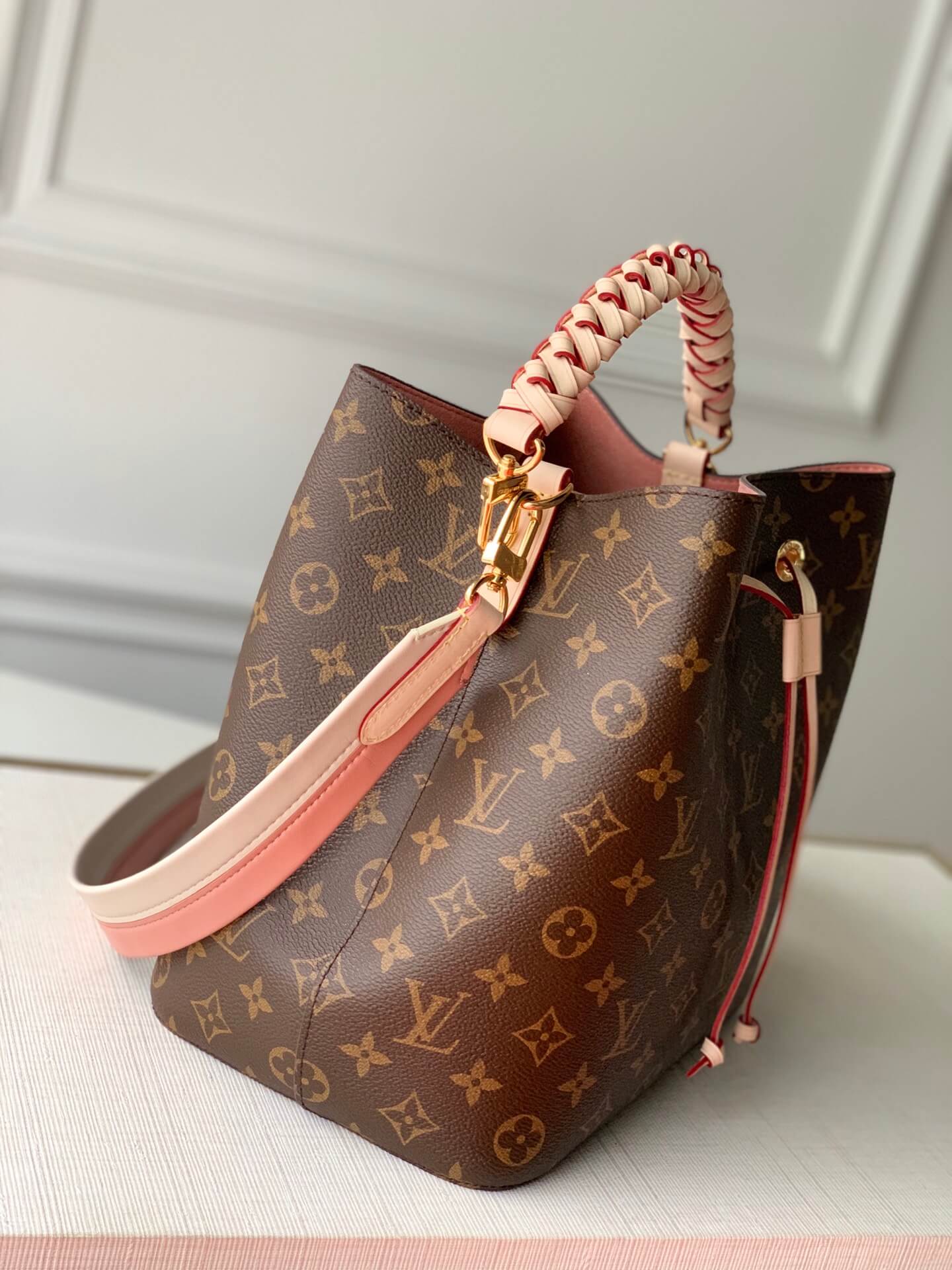 N40344 Neonoe BB Azur Bucket bag pink inside real leather trim