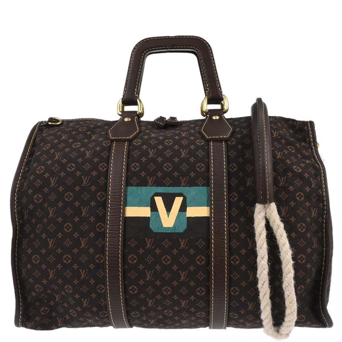 Louis Vuitton 2005 Brown Monogram Mini Lin Initial Keepall 45 Shoulder Duffle Bag M40019