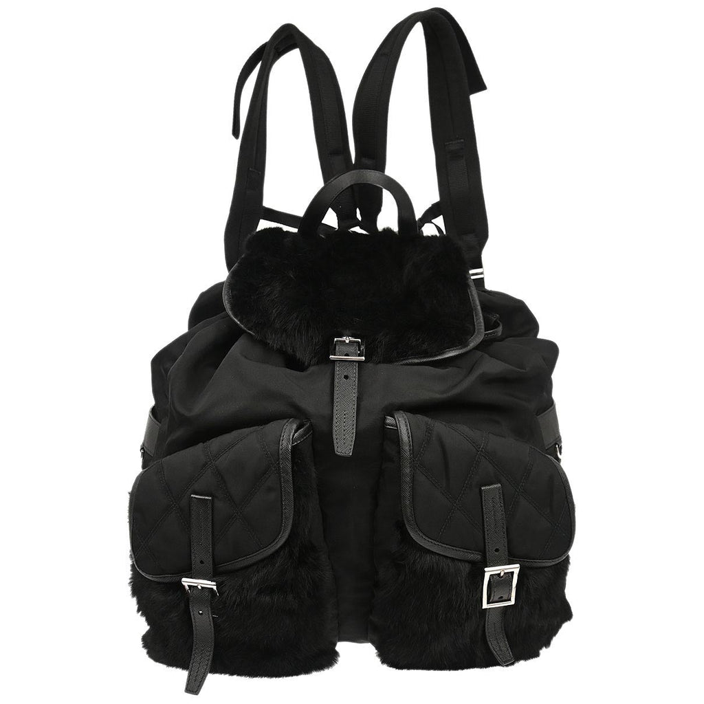 Prada Black Fur Nylon Backpack