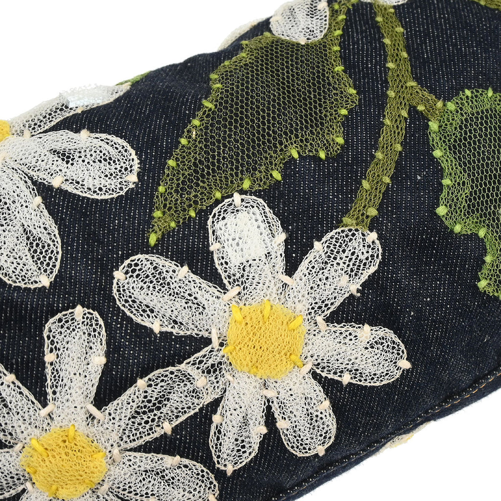 Fendi Navy Denim Floral Baguette Handbag