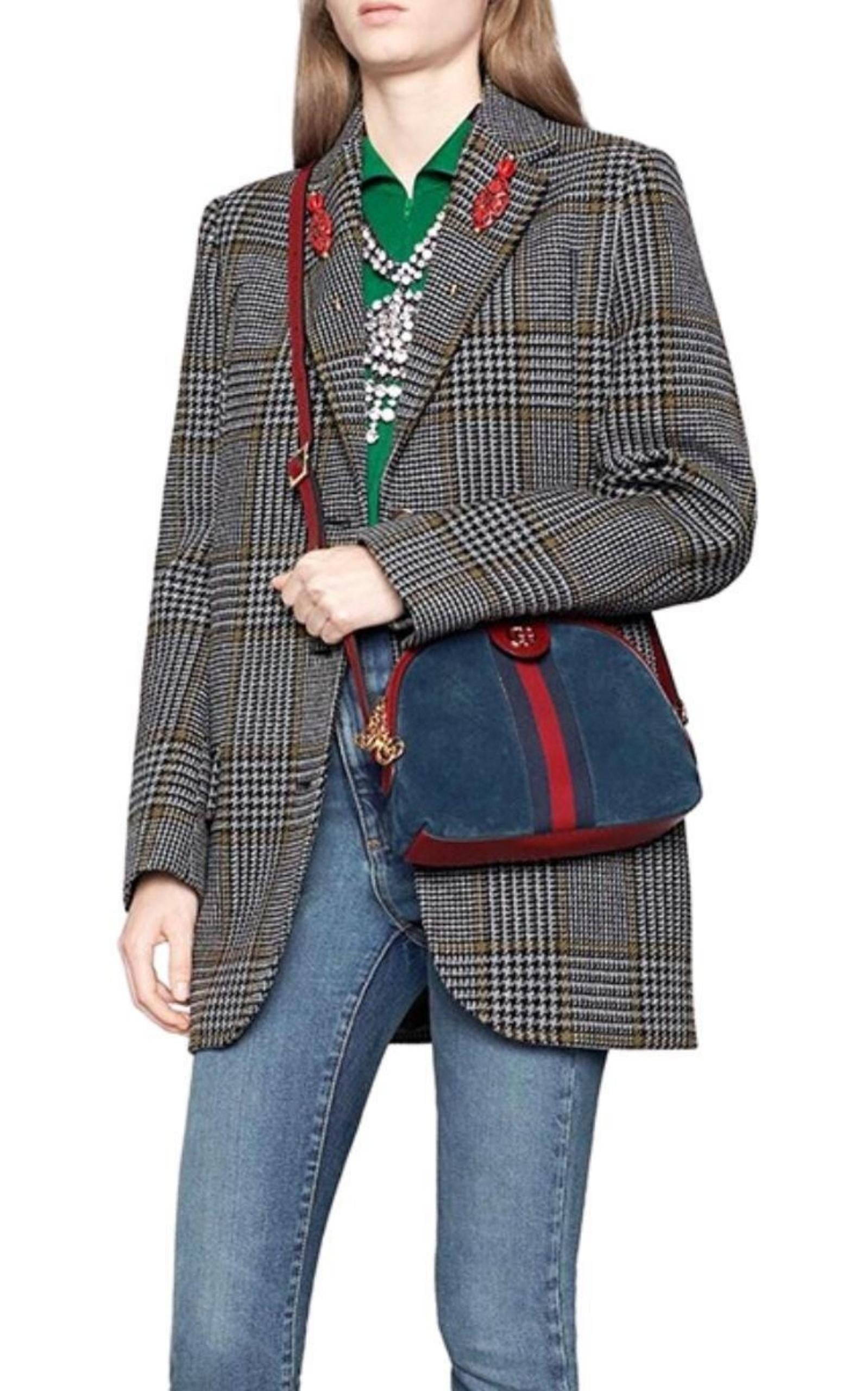 Navy Leather Suede Ophidia Shoulder Bag