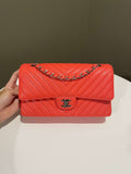 Chanel Classic Chevron Medium Double Flap Coral Caviar