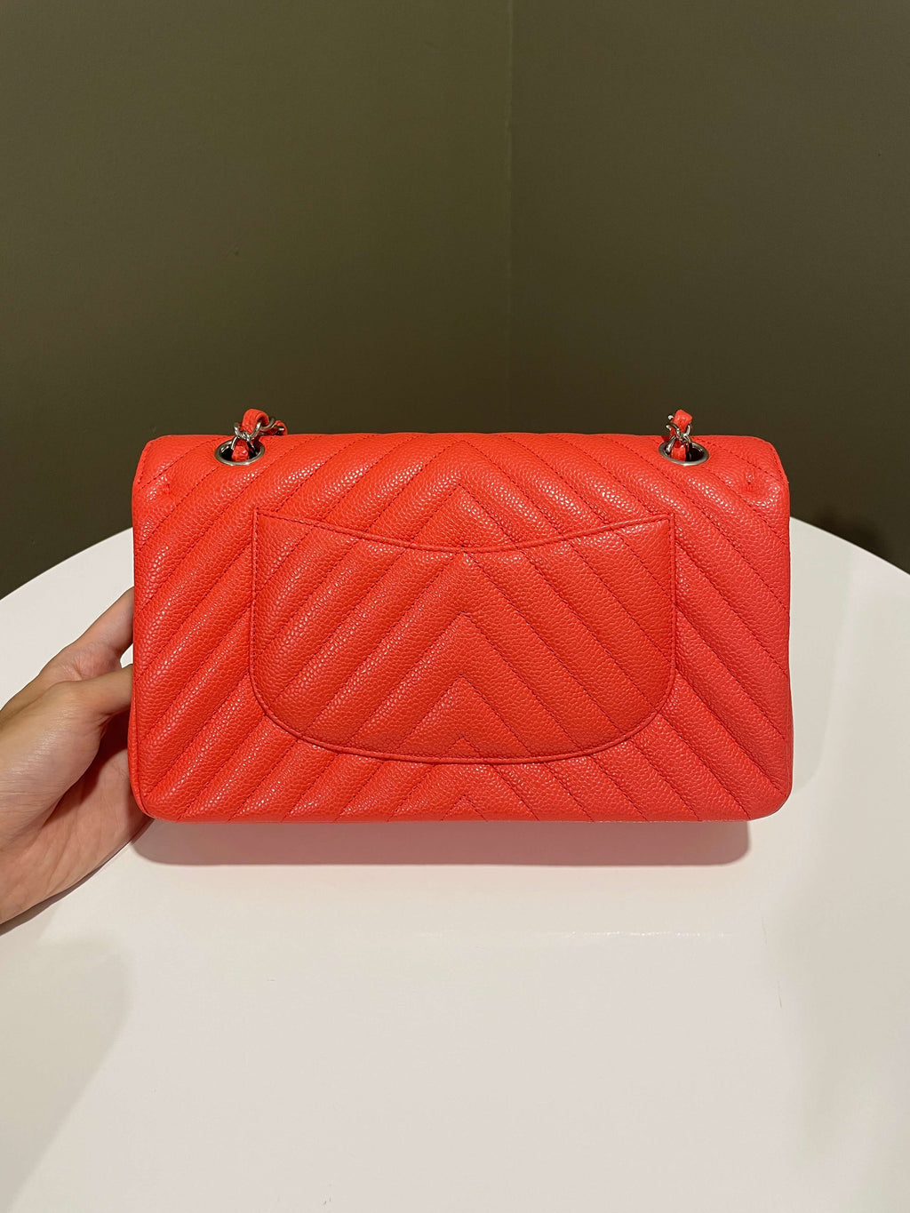 Chanel Classic Chevron Medium Double Flap Coral Caviar