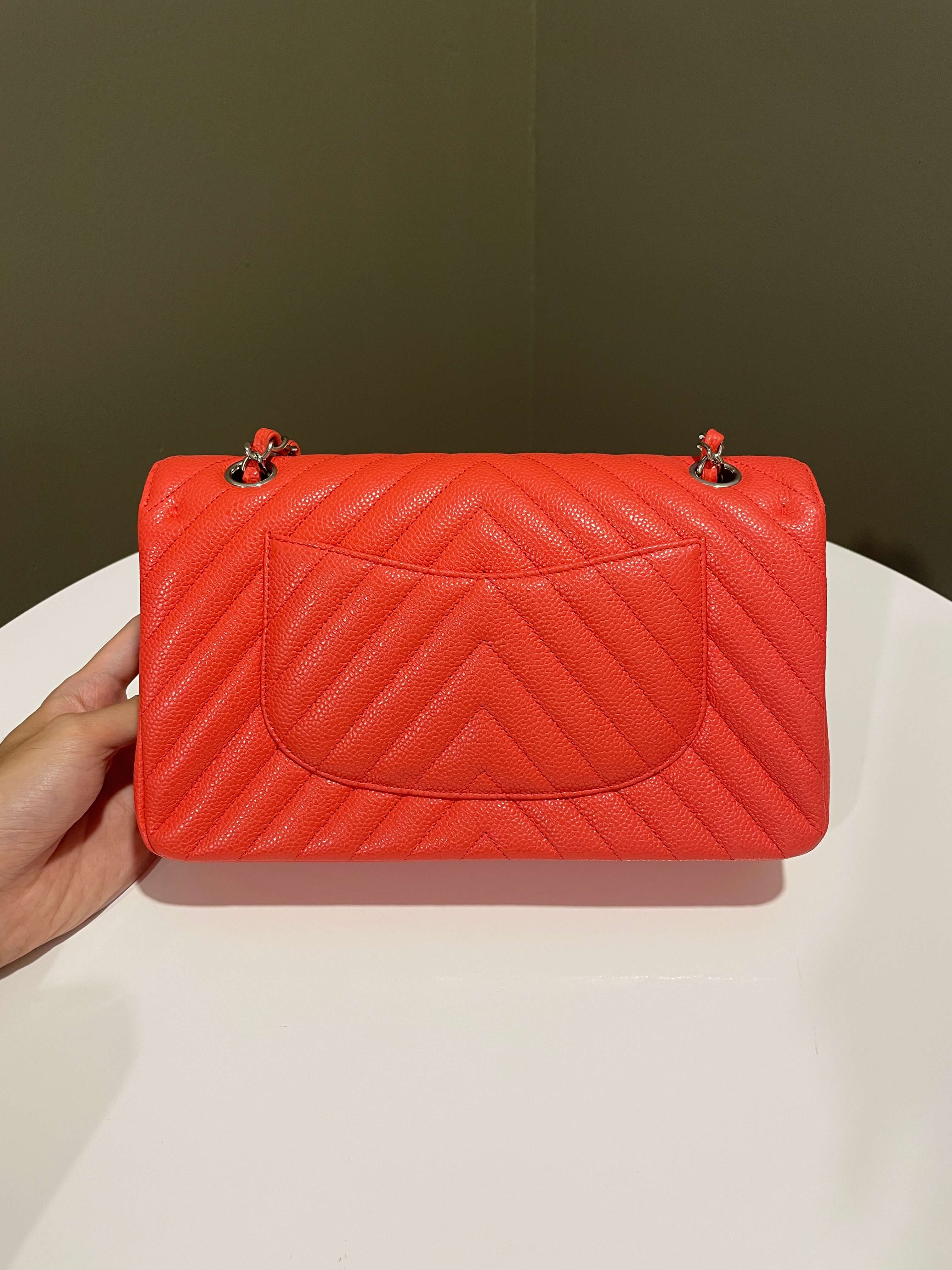 Chanel Classic Chevron Medium Double Flap Coral Caviar