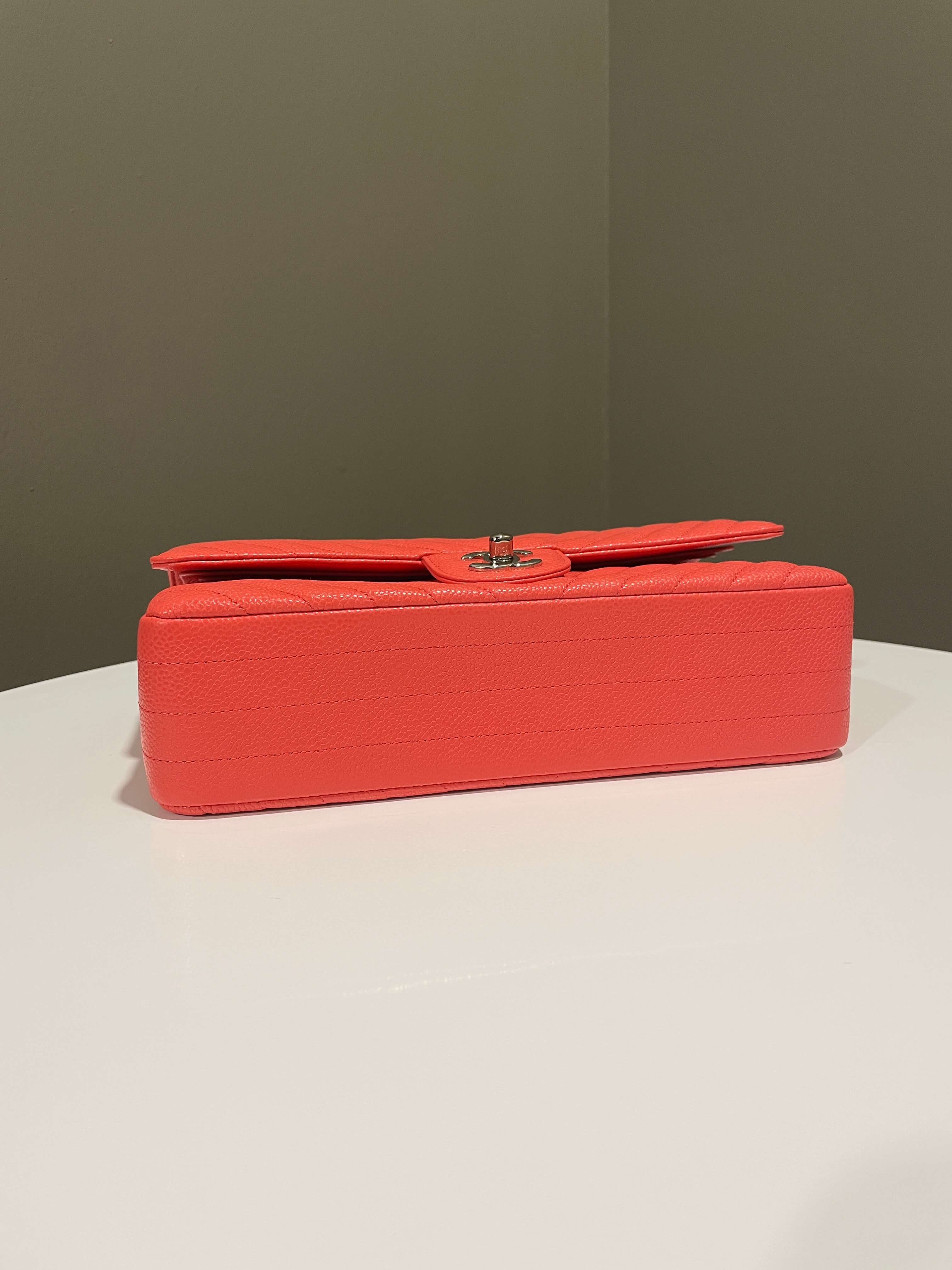 Chanel Classic Chevron Medium Double Flap Coral Caviar