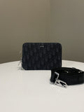Dioror Double Zip Crossbody Pouch Black Oblique