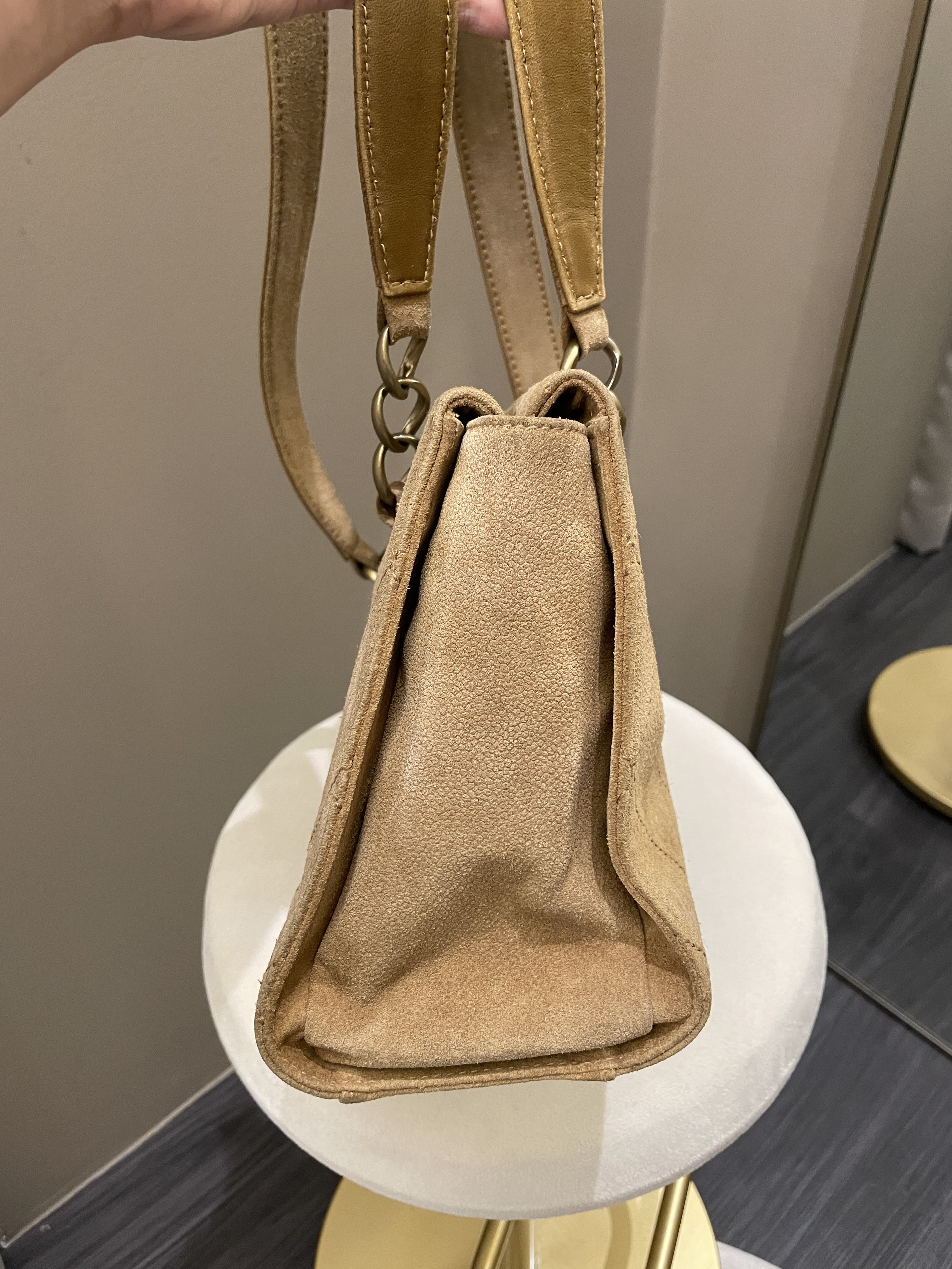 Chanel Vintage Quilted Shoulder Tote Camel Suede