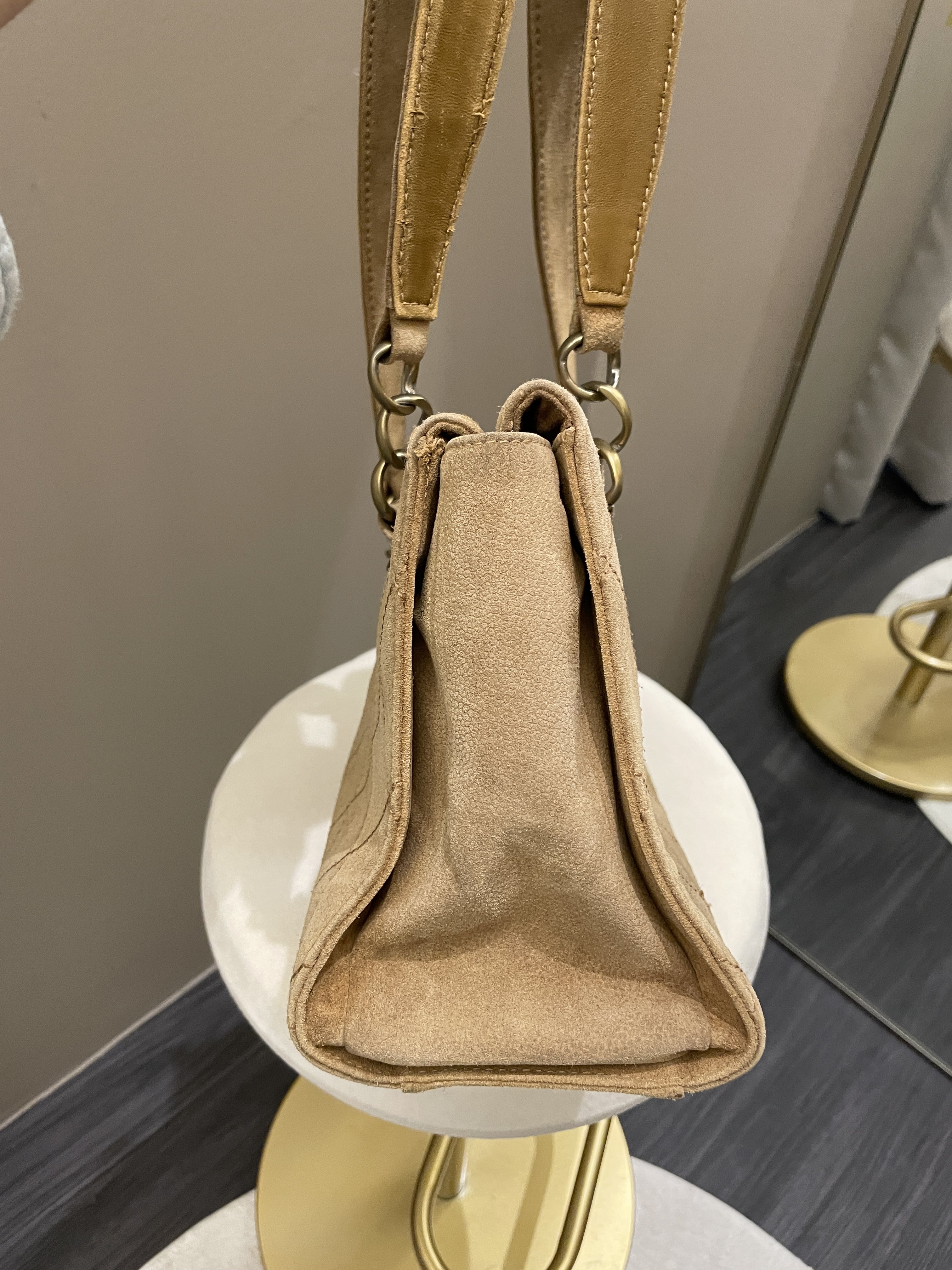 Chanel Vintage Quilted Shoulder Tote Camel Suede