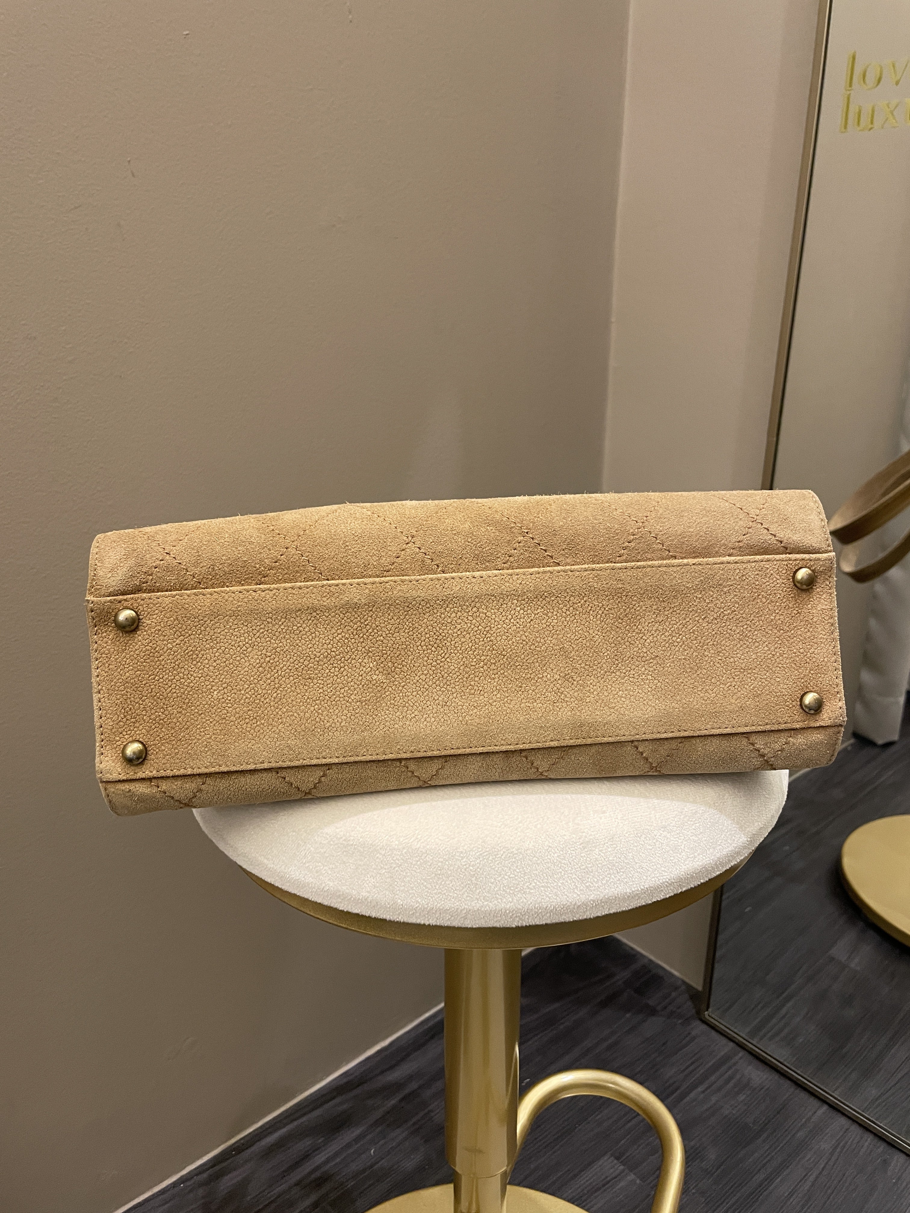 Chanel Vintage Quilted Shoulder Tote Camel Suede