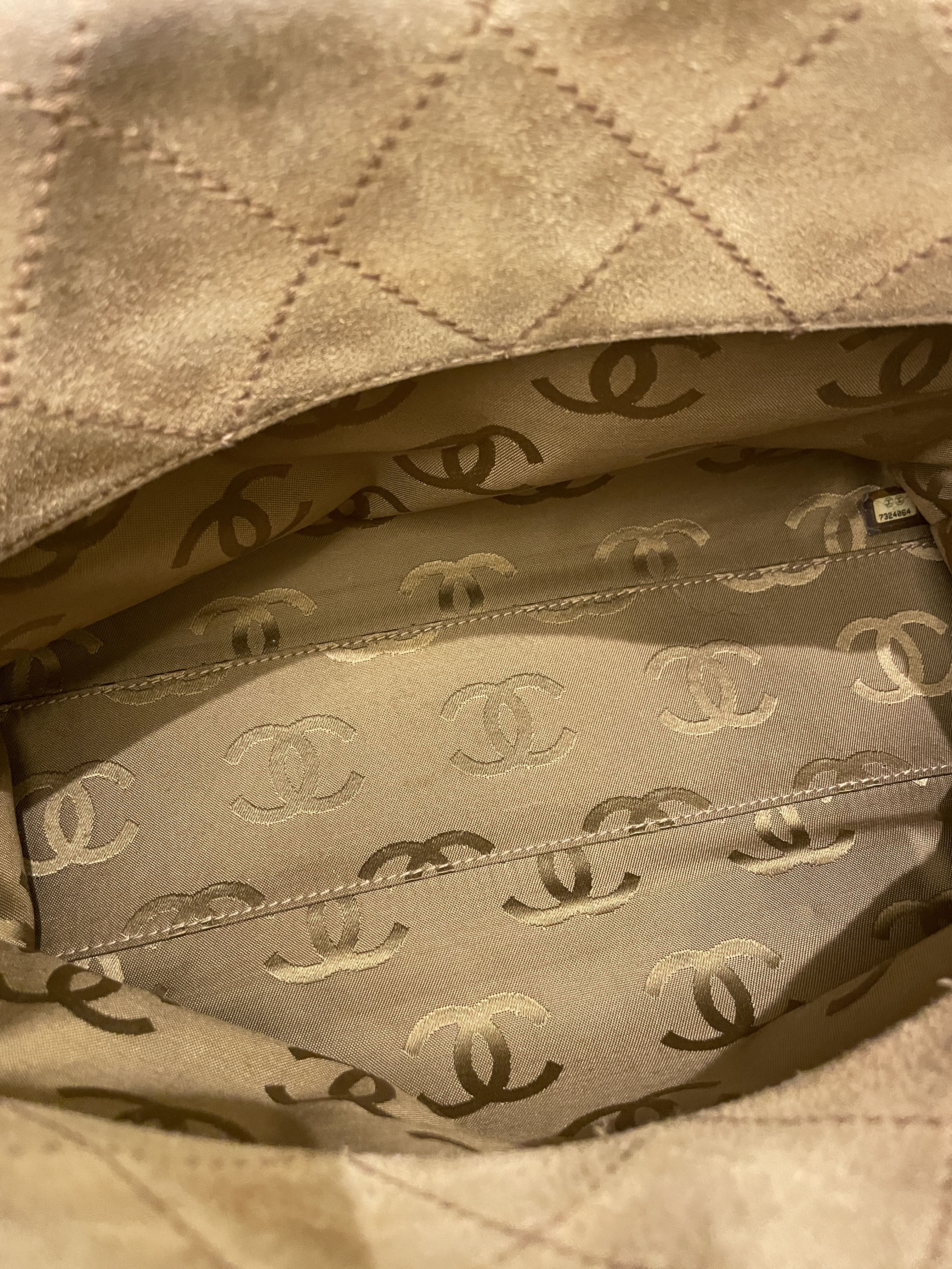Chanel Vintage Quilted Shoulder Tote Camel Suede