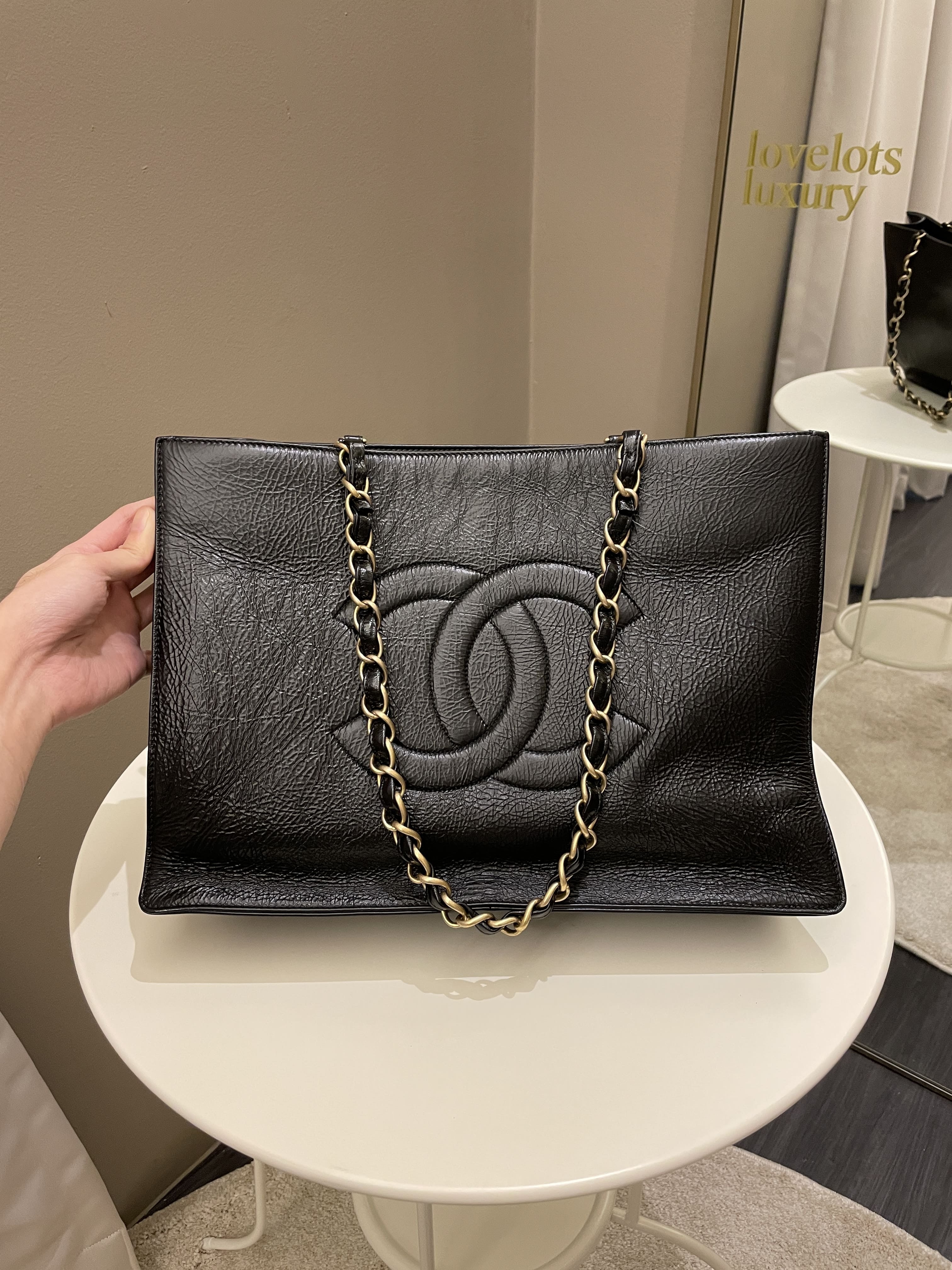 Chanel Timeless CC Shoulder Tote Black Aged Calfskin