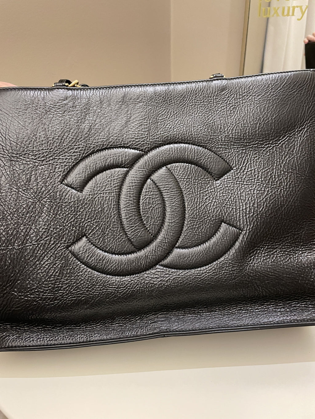 Chanel Timeless CC Shoulder Tote Black Aged Calfskin