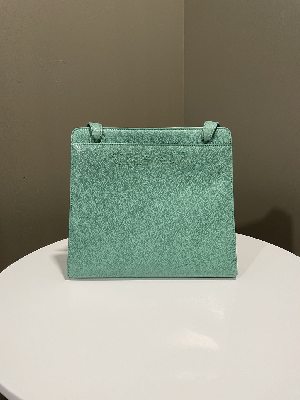 Chanel Vintage Shoulder Tote Bag Mint Caviar