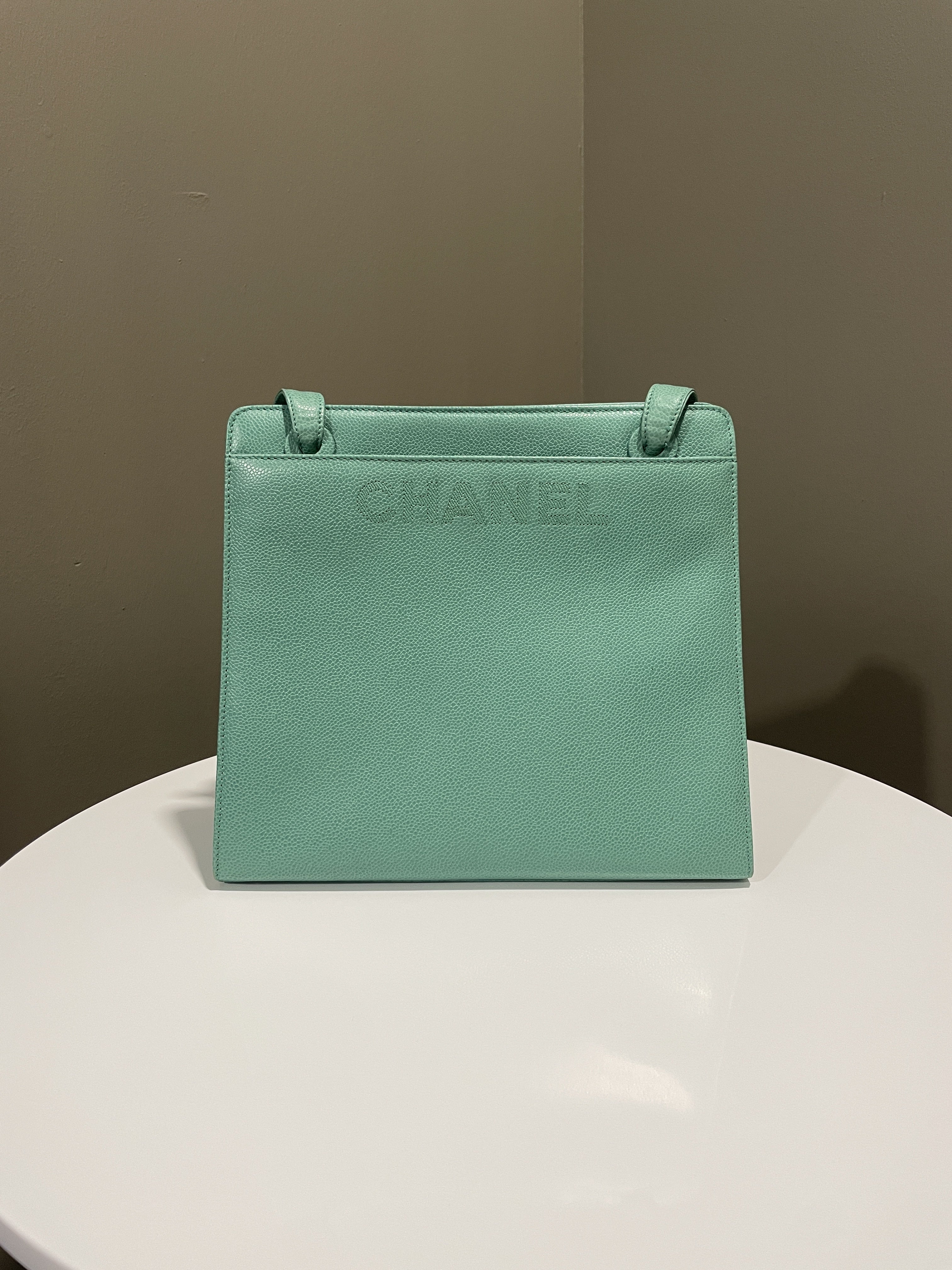 Chanel Vintage Shoulder Tote Bag Mint Caviar