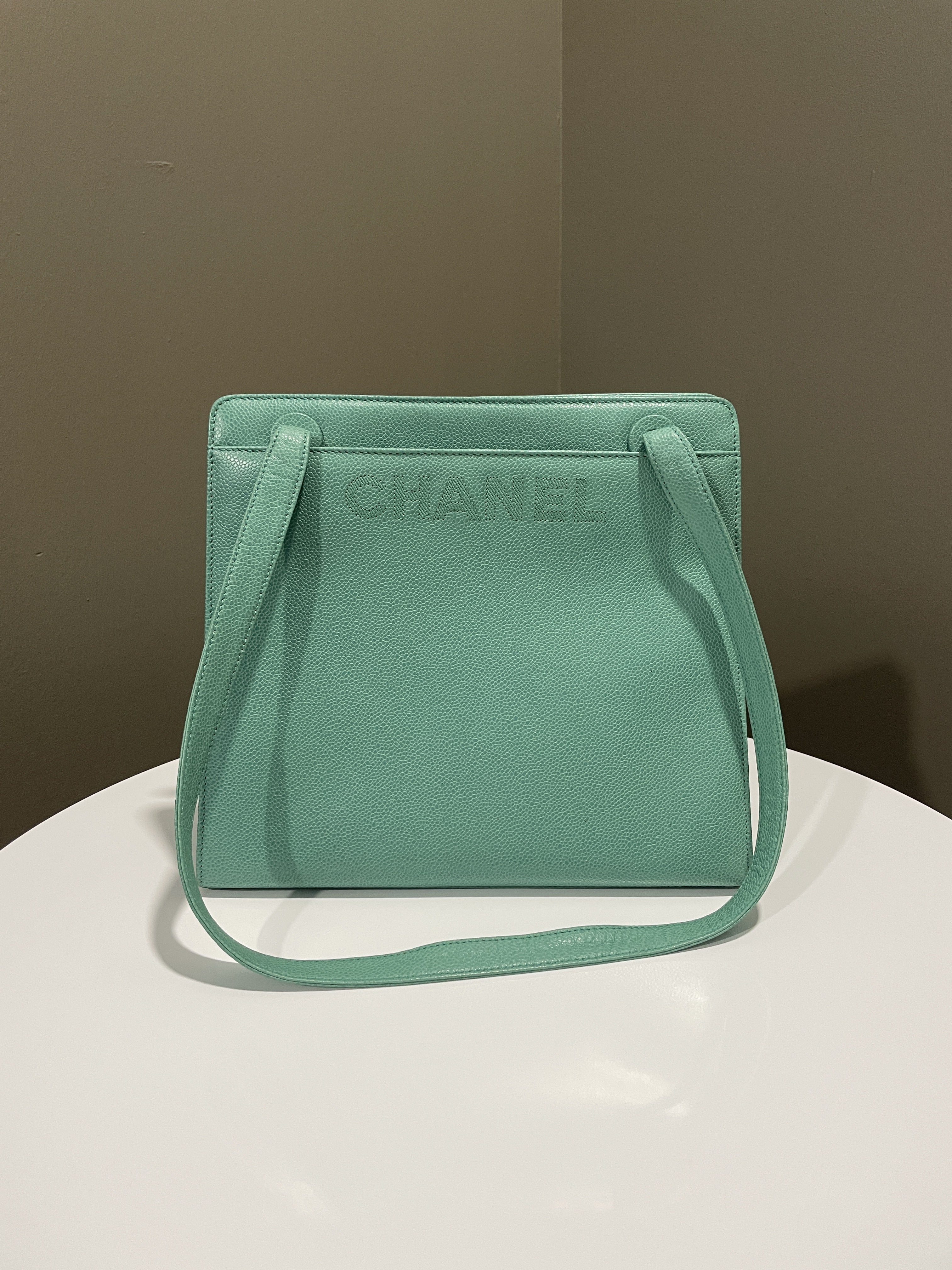 Chanel Vintage Shoulder Tote Bag Mint Caviar