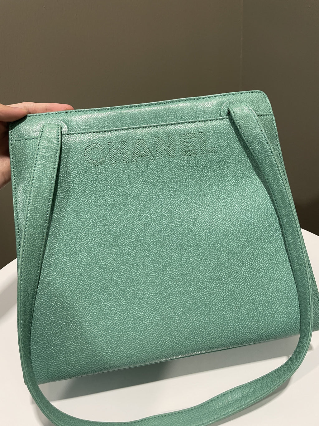 Chanel Vintage Shoulder Tote Bag Mint Caviar