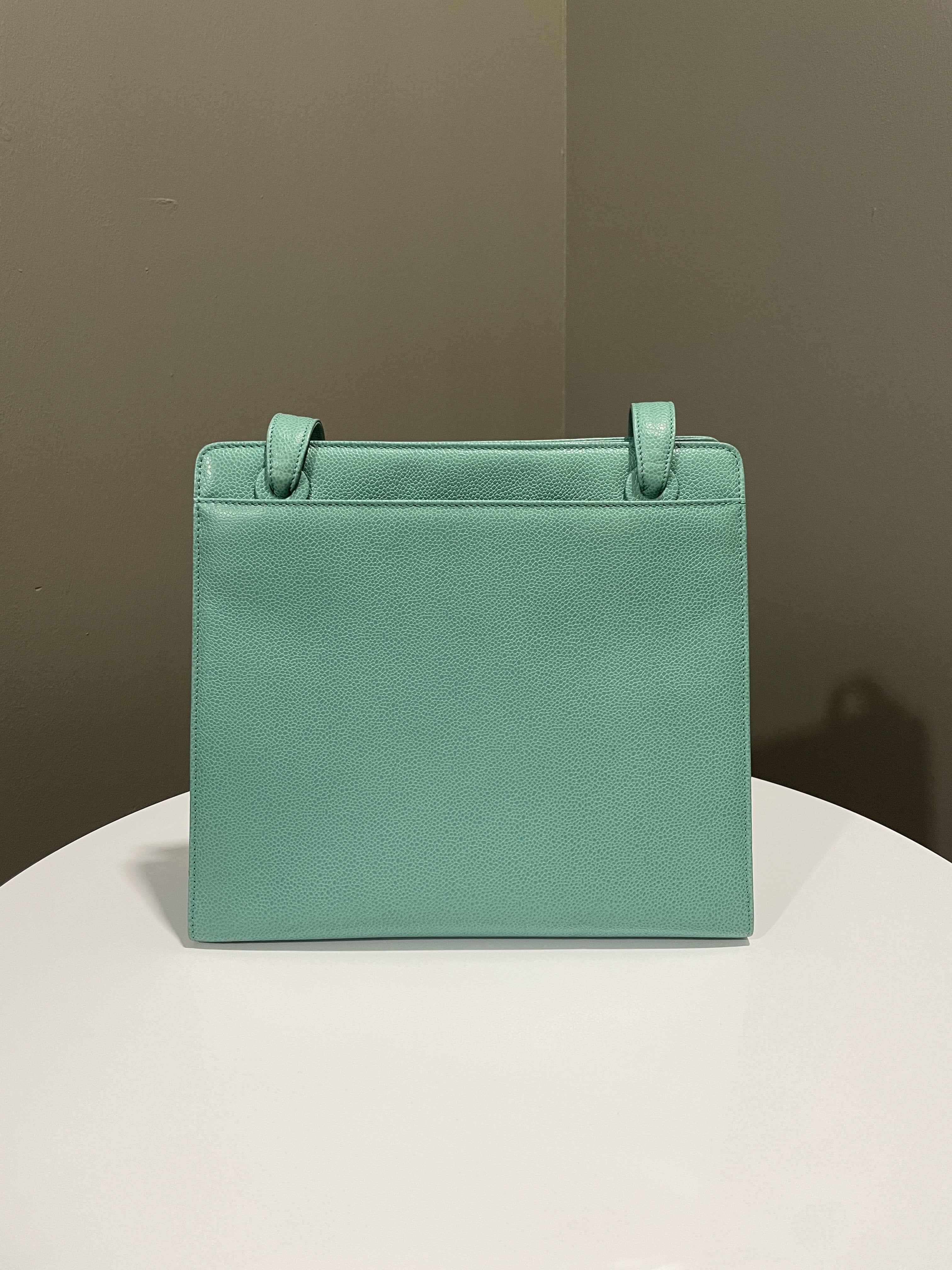 Chanel Vintage Shoulder Tote Bag Mint Caviar