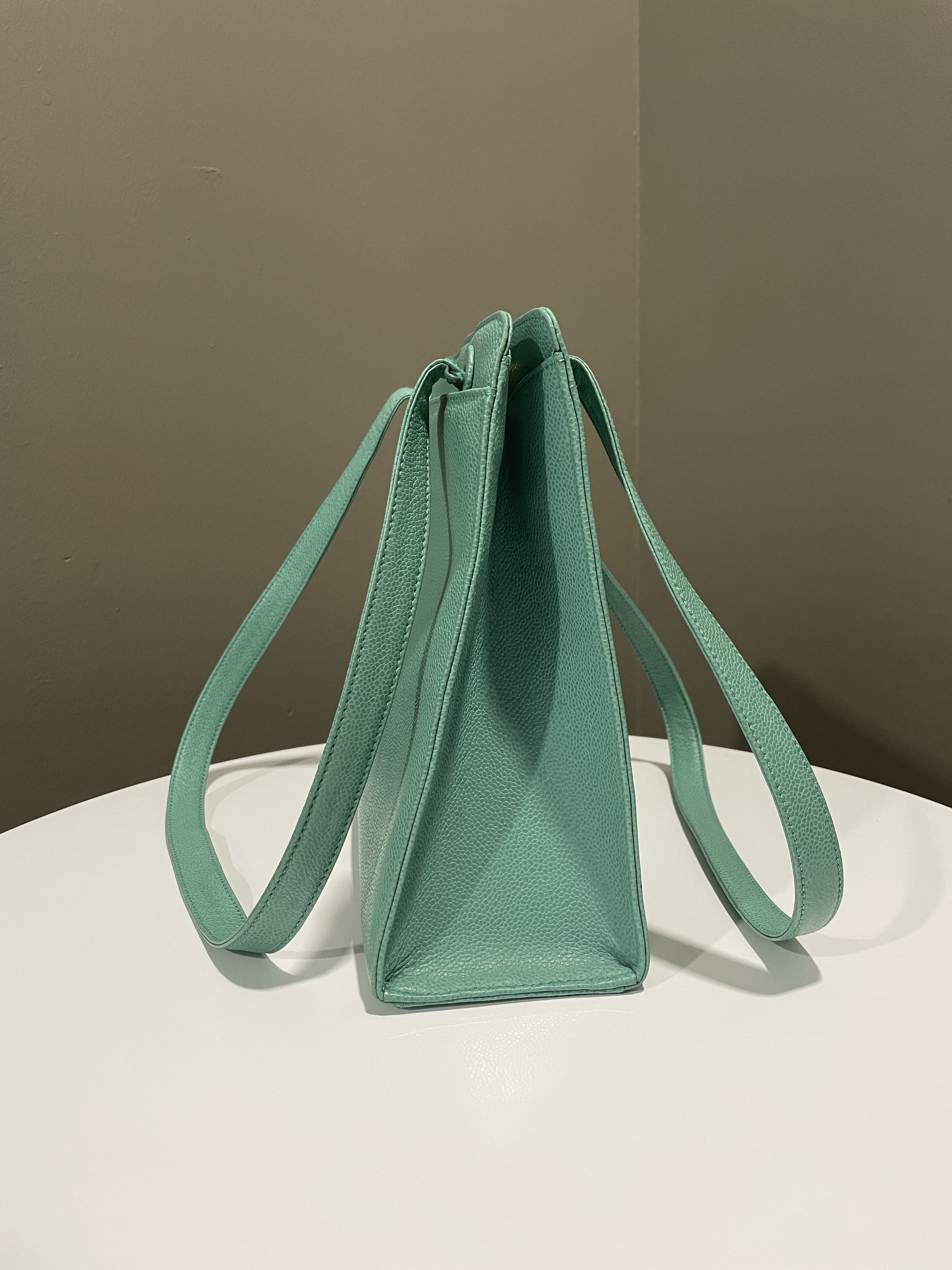 Chanel Vintage Shoulder Tote Bag Mint Caviar