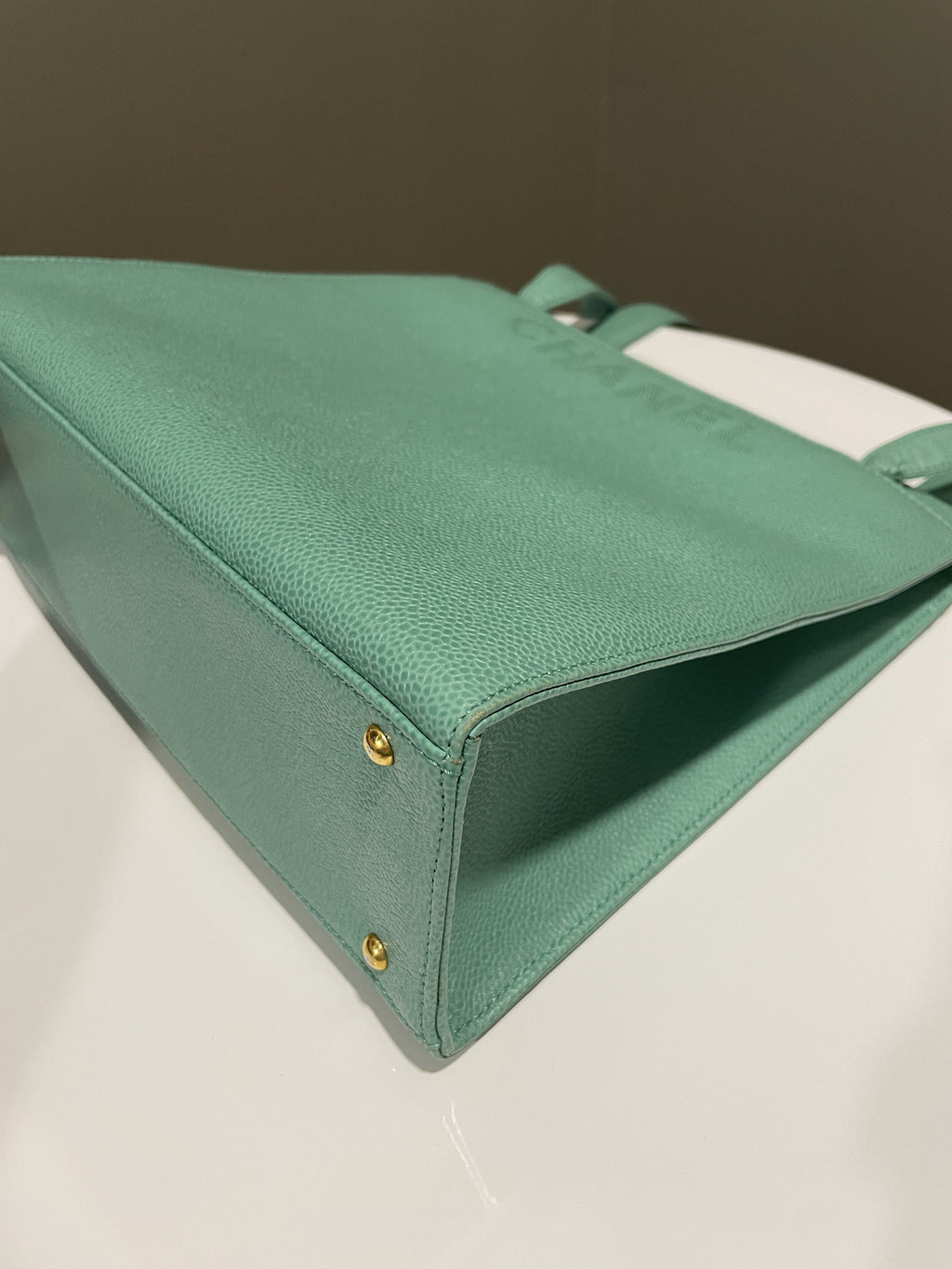 Chanel Vintage Shoulder Tote Bag Mint Caviar