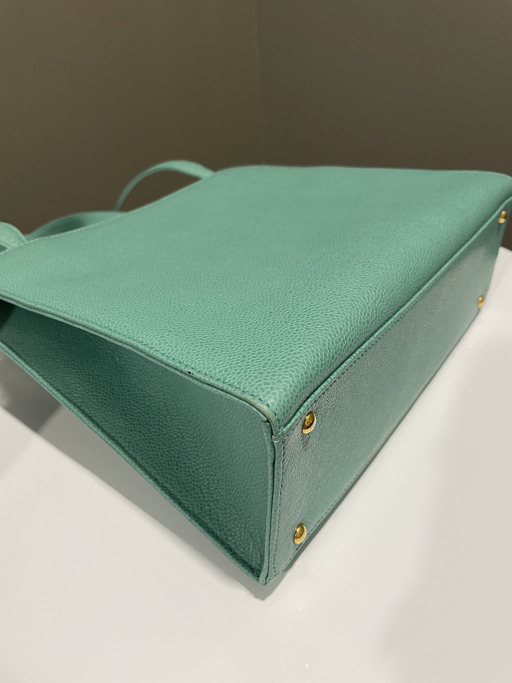 Chanel Vintage Shoulder Tote Bag Mint Caviar