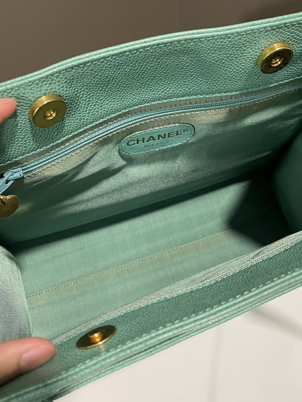 Chanel Vintage Shoulder Tote Bag Mint Caviar