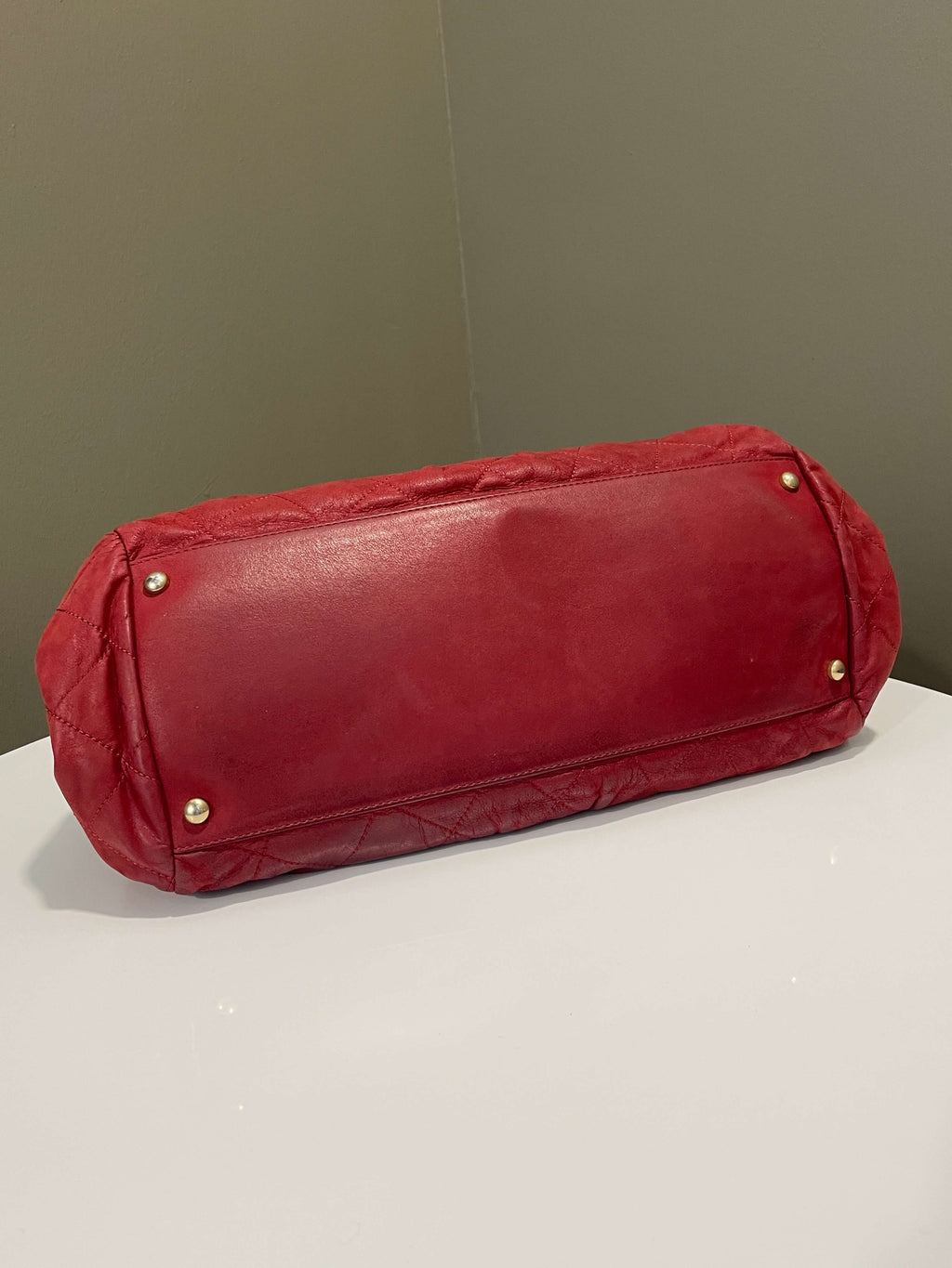 Chanel Cc Quilted Chain Shoulder Bag Red Calfskin