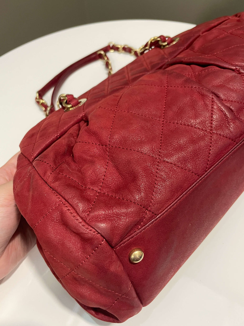 Chanel Cc Quilted Chain Shoulder Bag Red Calfskin
