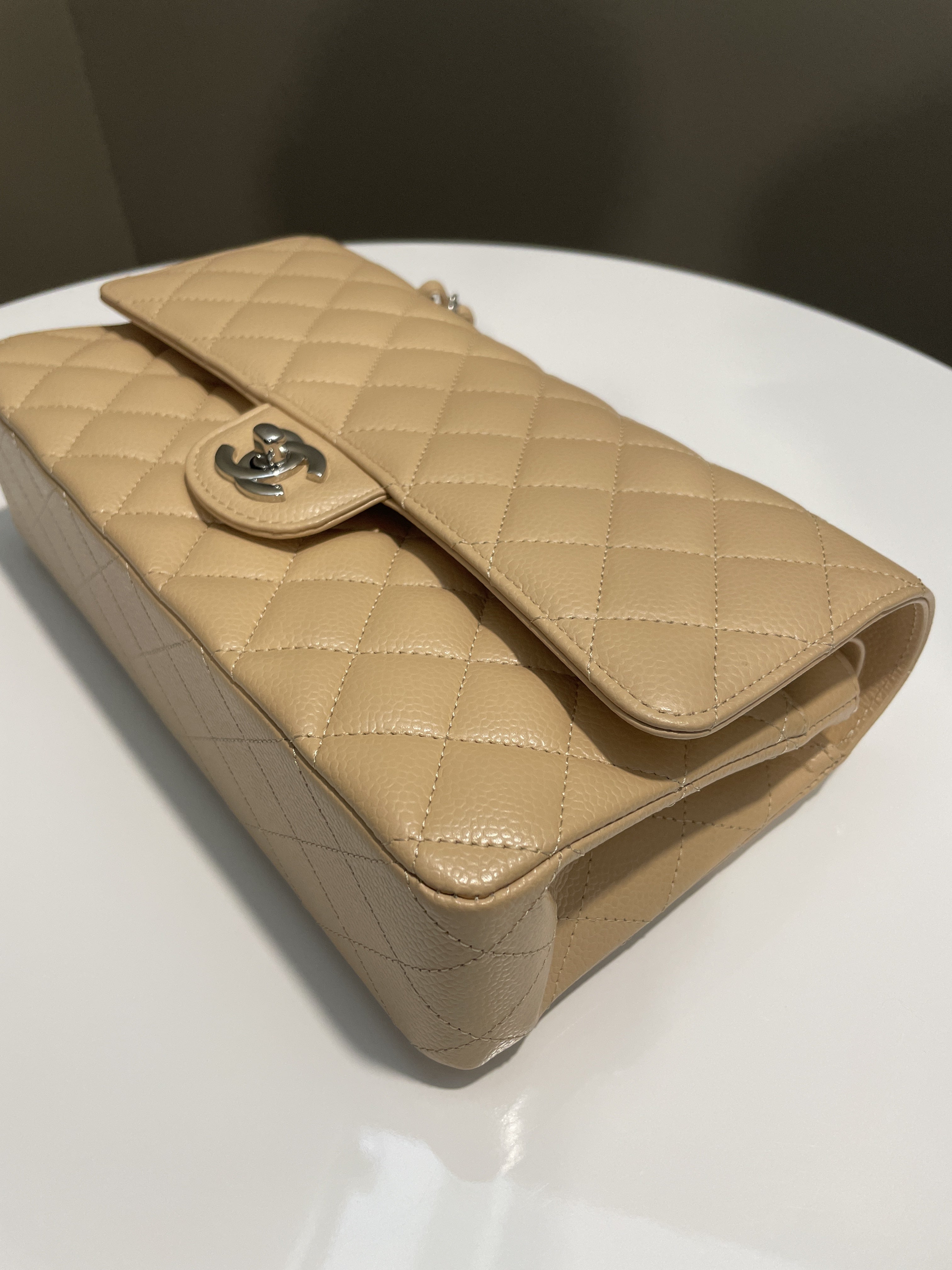 Chanel Classic Quilted Medium Double Flap Beige Claire