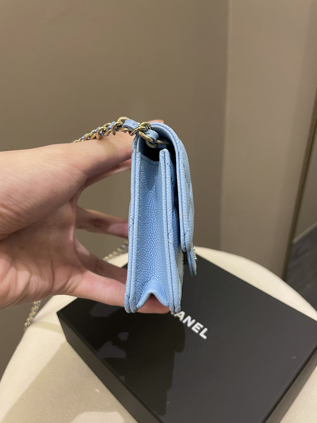 Chanel Quilted Clutch On Chain Blue Caviar