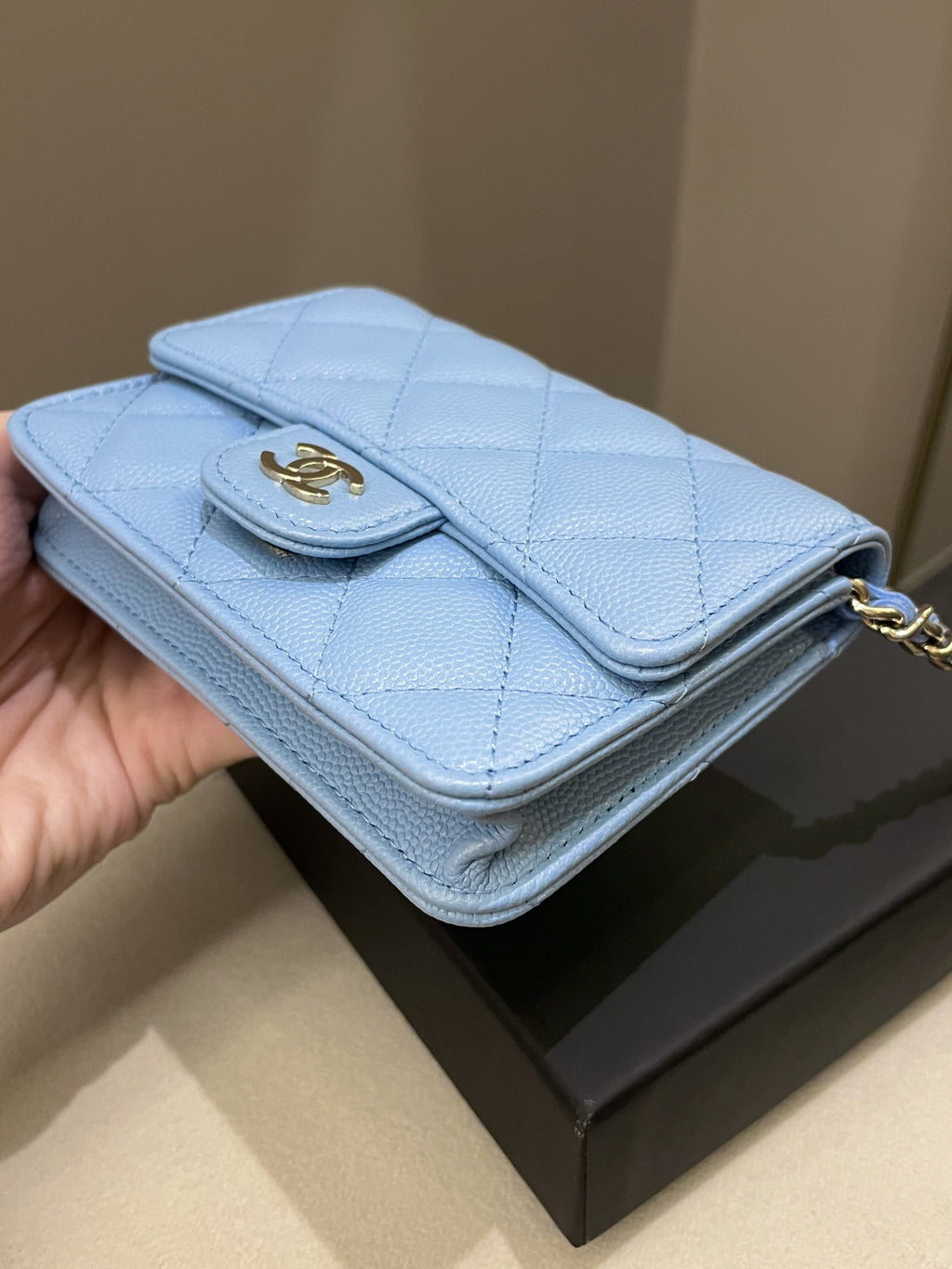 Chanel Quilted Clutch On Chain Blue Caviar