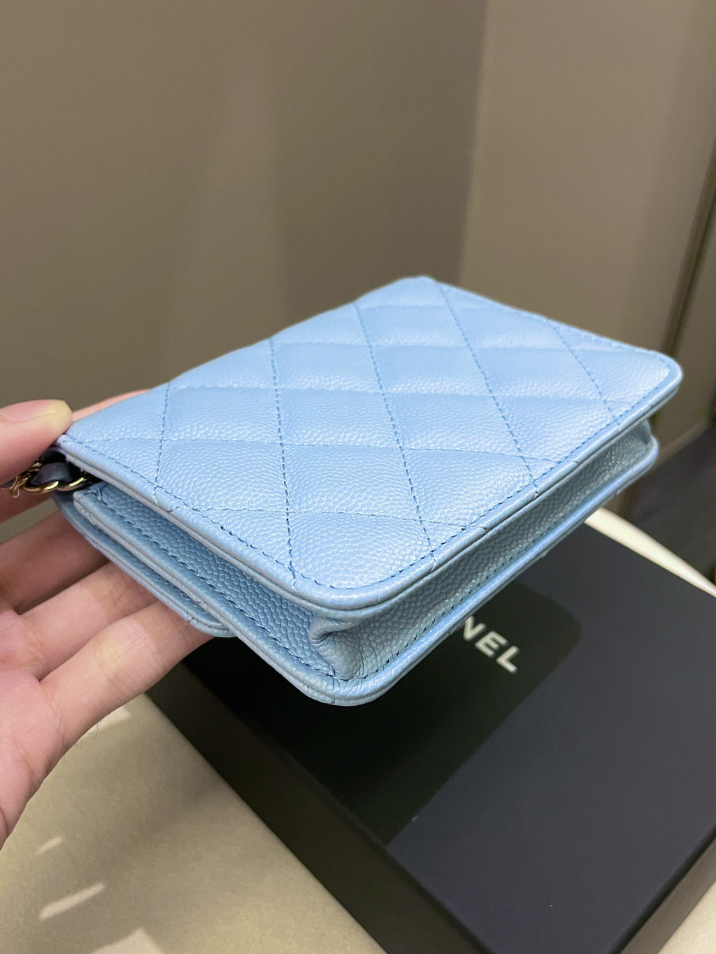 Chanel Quilted Clutch On Chain Blue Caviar