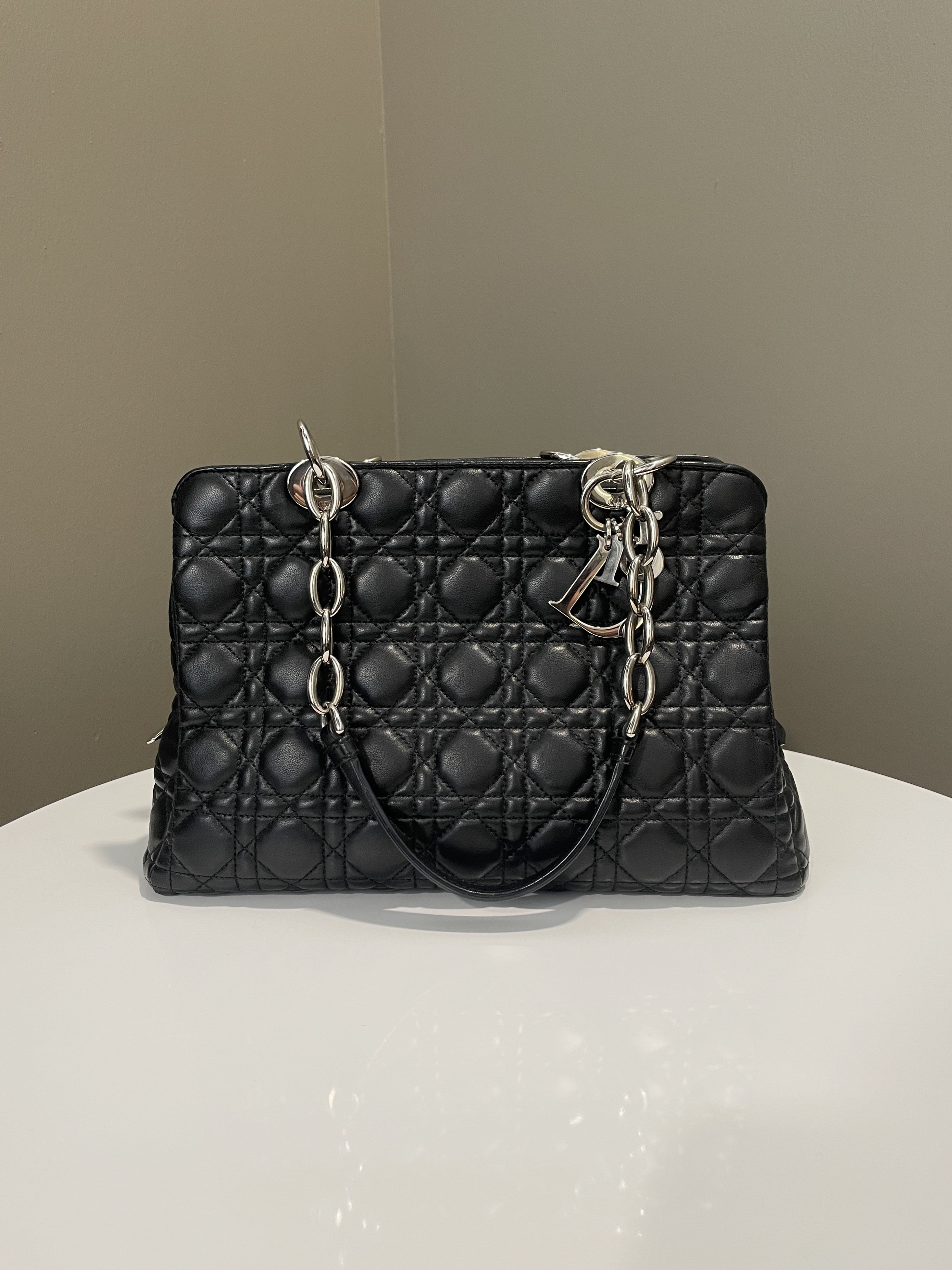 Dior Cannage Shoulder Bag Black Lambskin