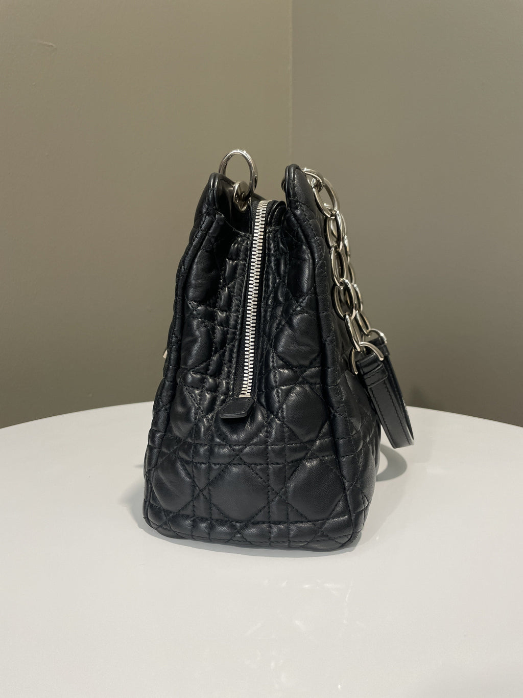 Dior Cannage Shoulder Bag Black Lambskin