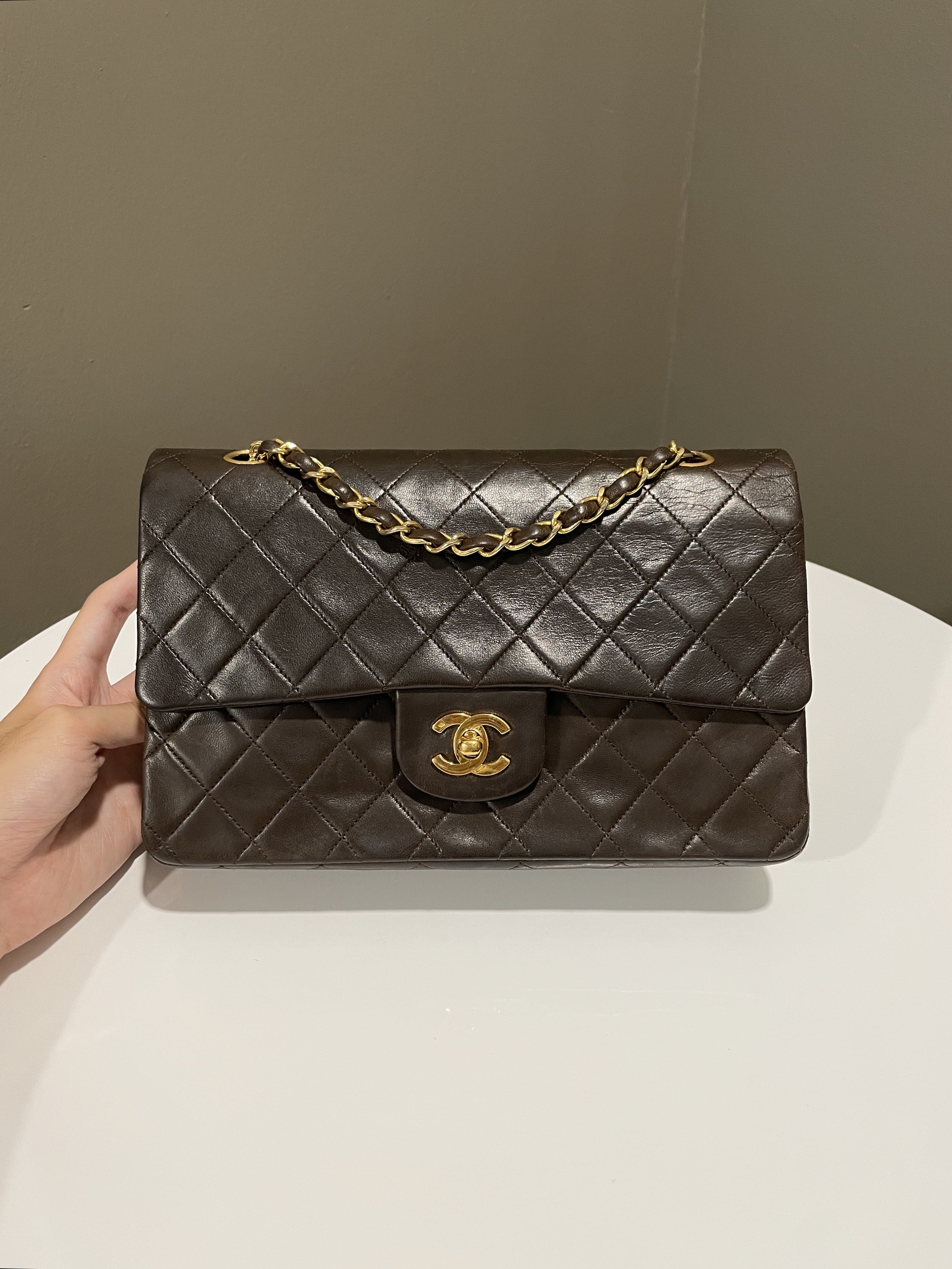 Chanel Vintage Classic Quilted Medium Double Flap Brown Lambskin