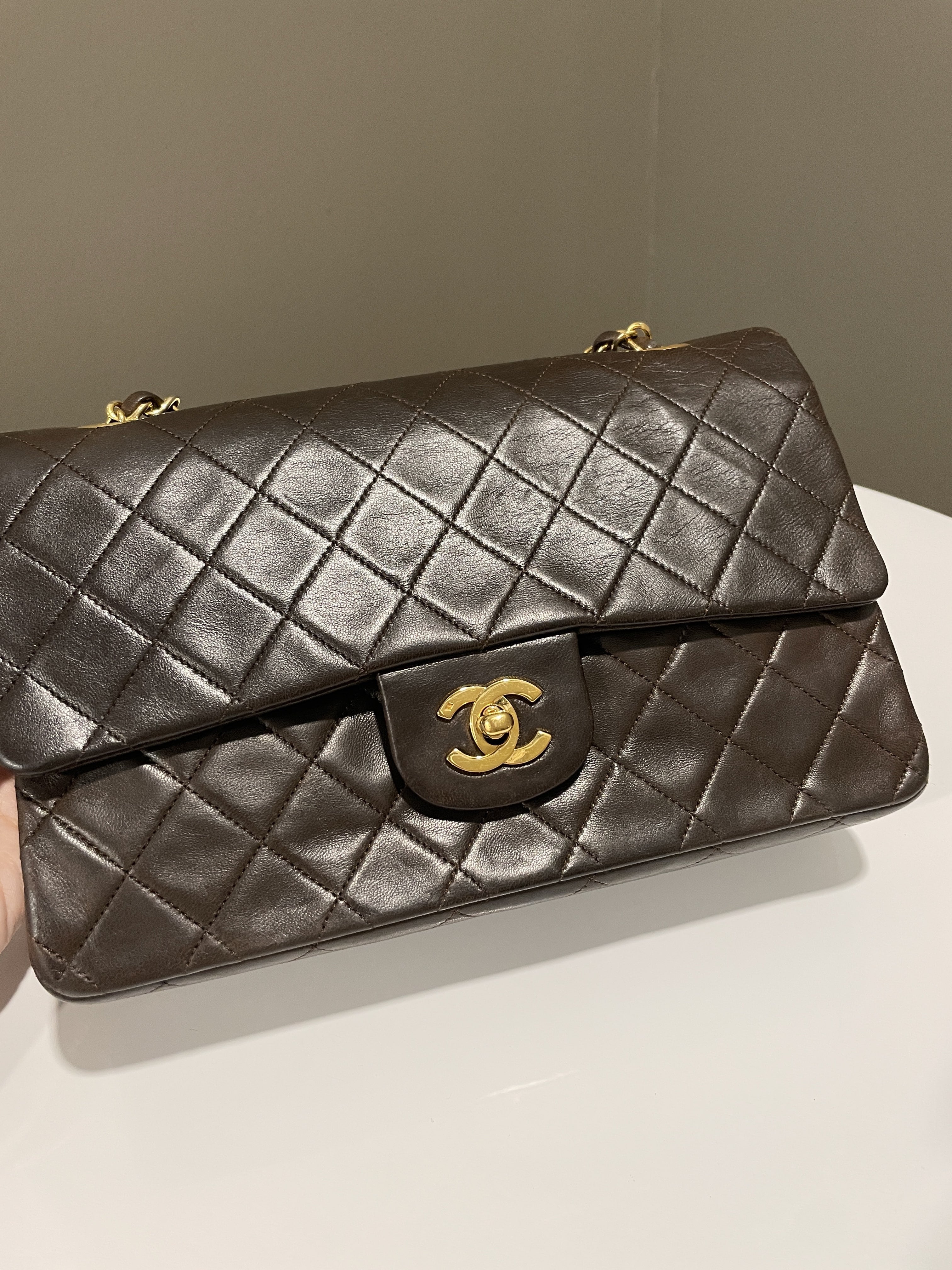 Chanel Vintage Classic Quilted Medium Double Flap Brown Lambskin
