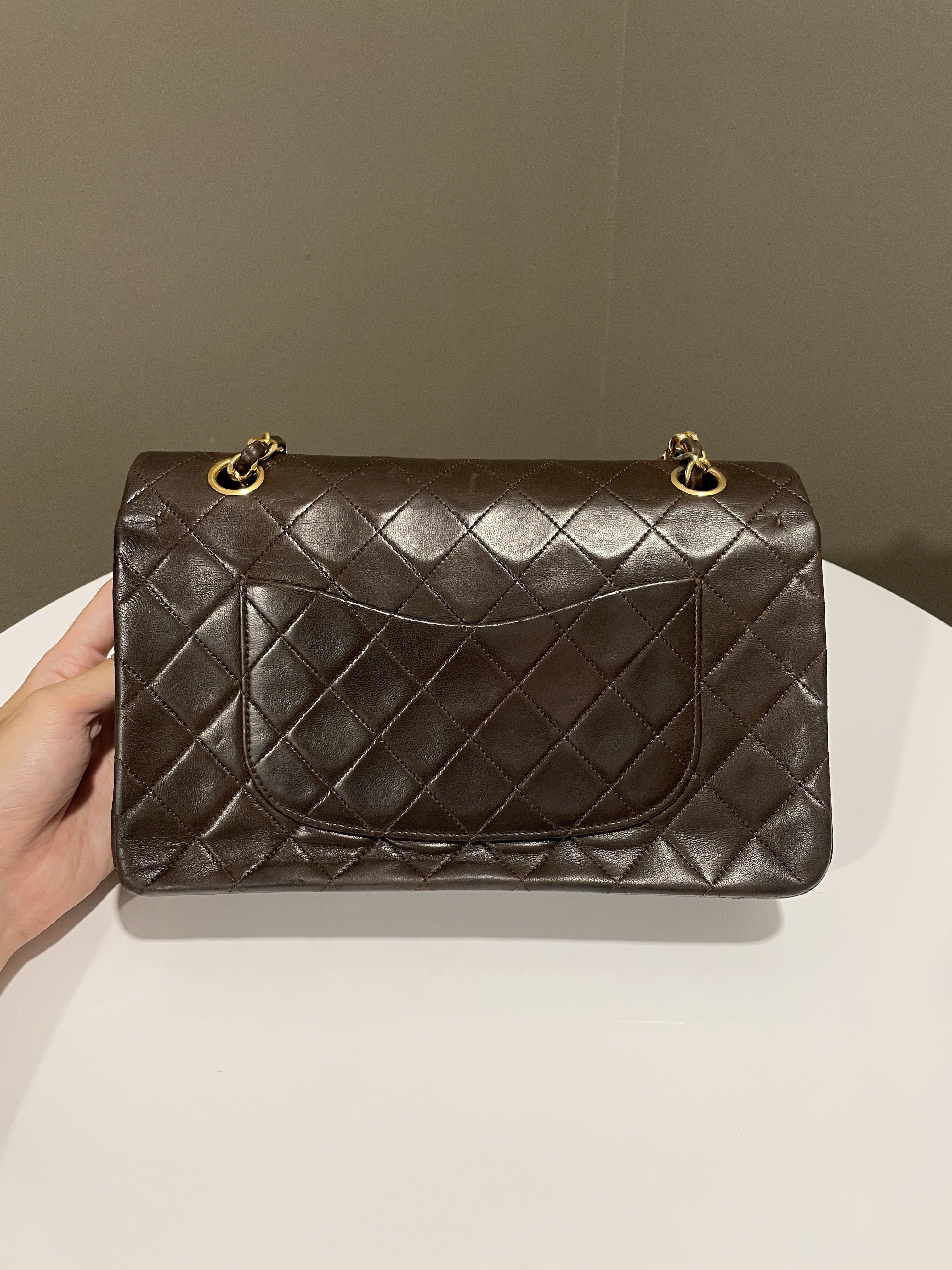 Chanel Vintage Classic Quilted Medium Double Flap Brown Lambskin