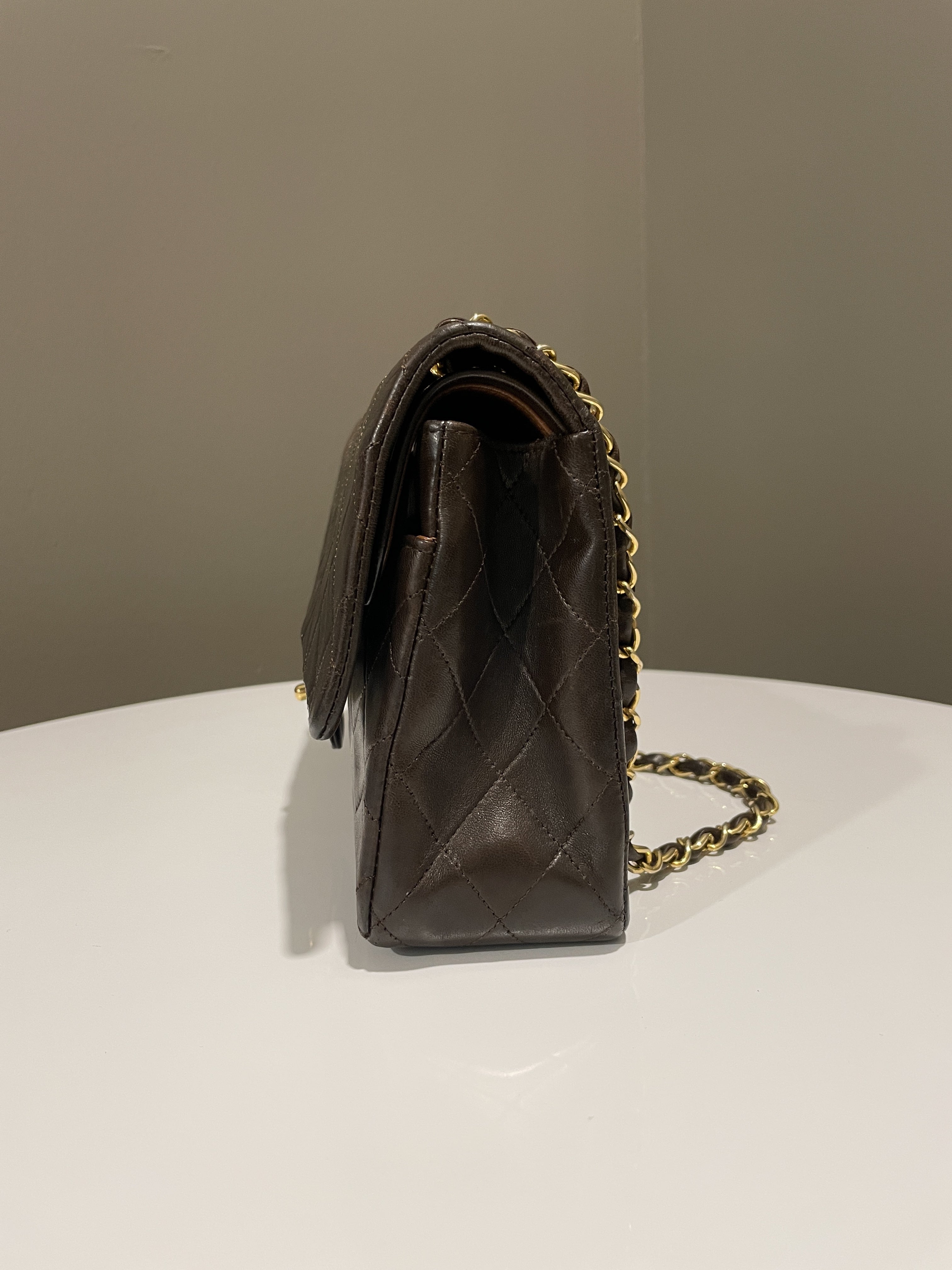 Chanel Vintage Classic Quilted Medium Double Flap Brown Lambskin