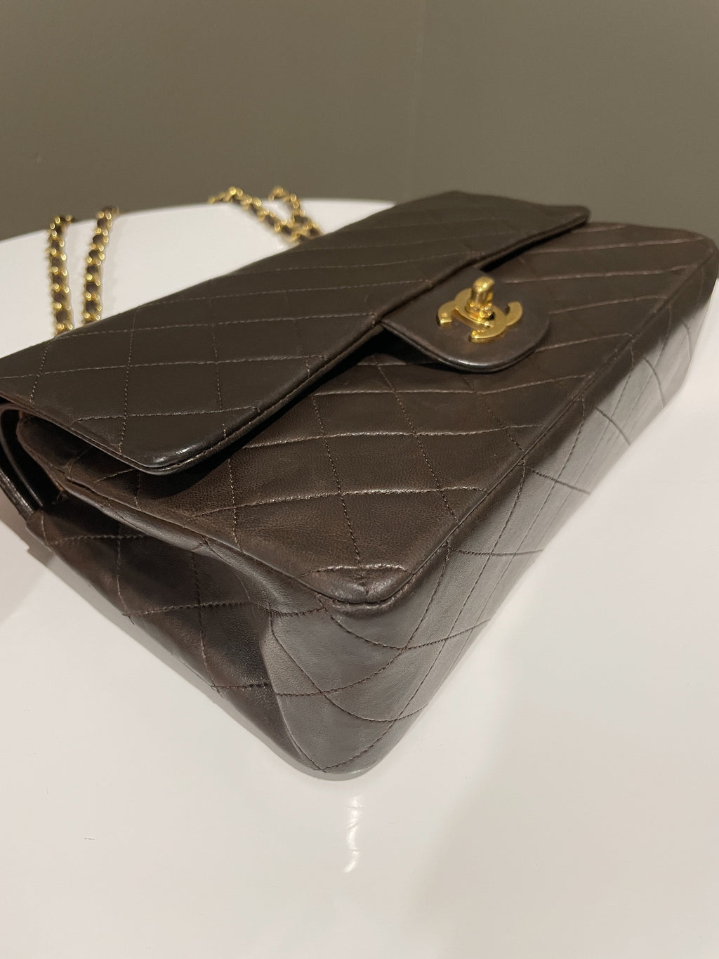 Chanel Vintage Classic Quilted Medium Double Flap Brown Lambskin