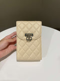 Chanel Quilted Cc Vertical Phone Clutch On Chain Iridescent Champagne Caviar