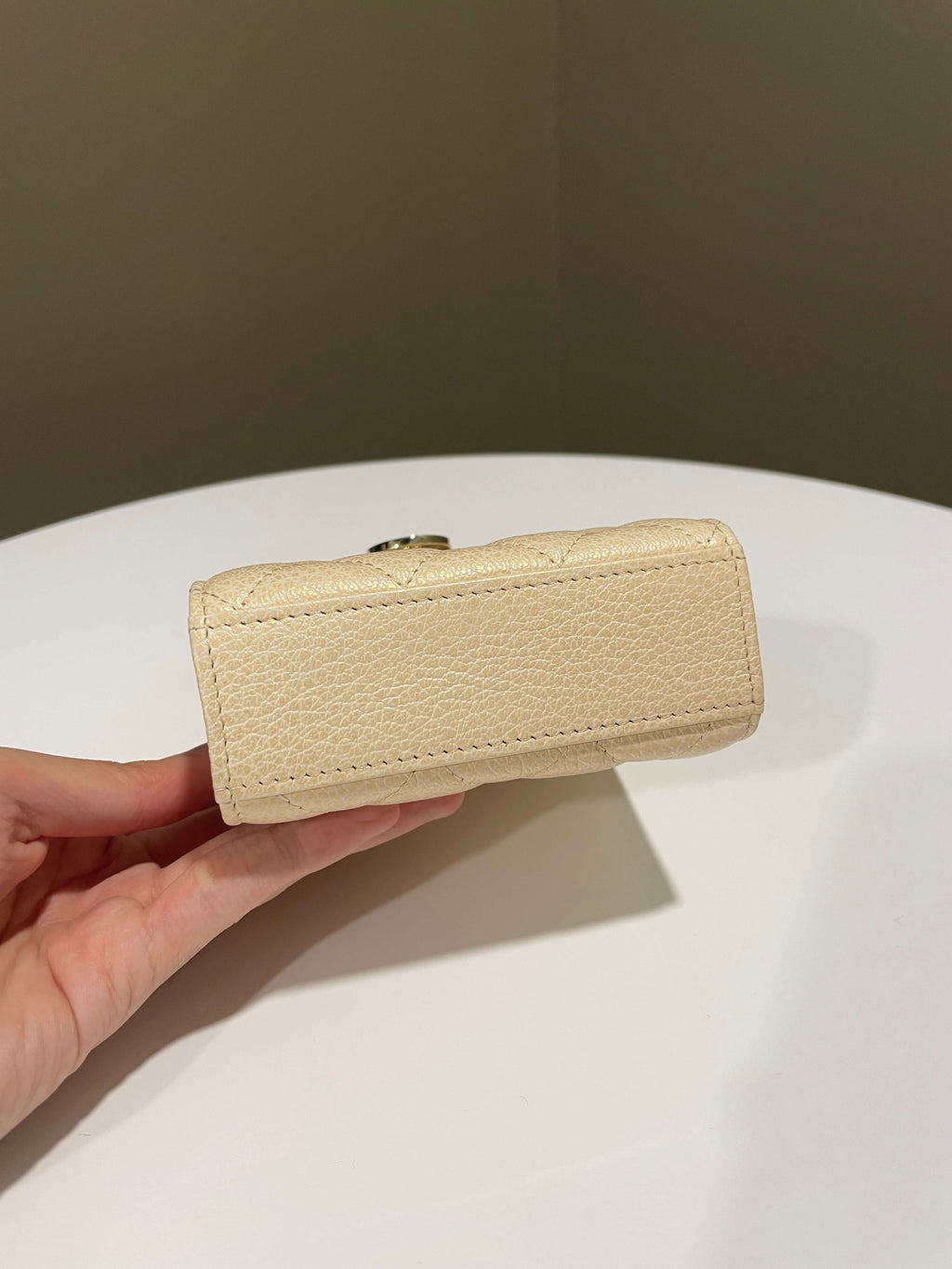 Chanel Quilted Cc Vertical Phone Clutch On Chain Iridescent Champagne Caviar